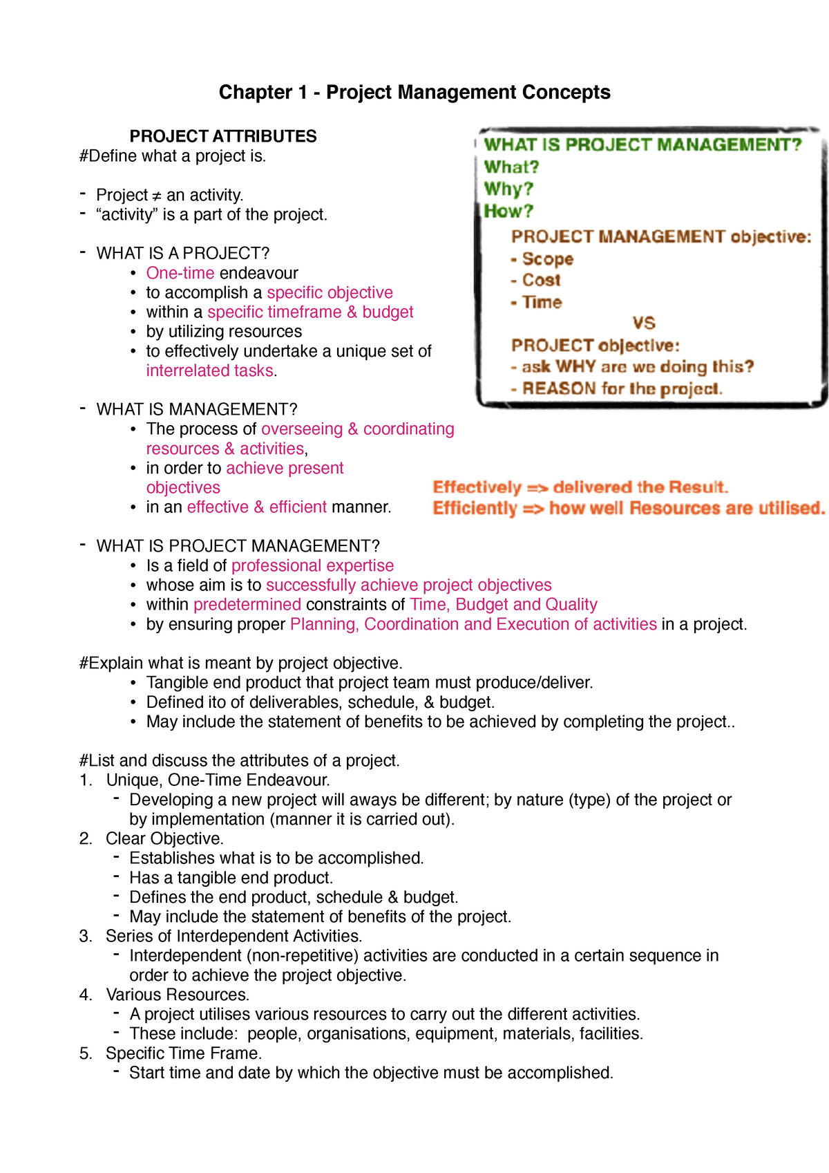 OBS Notes Chap 1 - Summary Business Management - Chapter 1 - Project ...