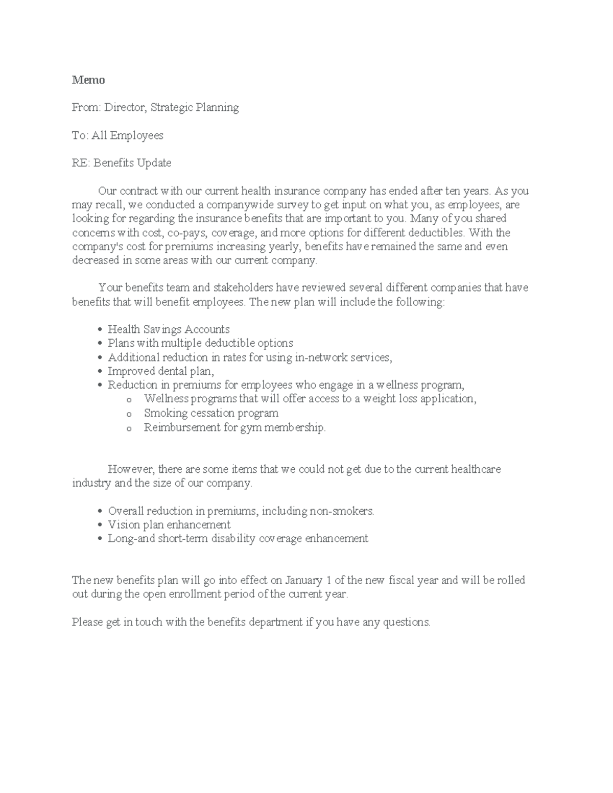 MBA540Mod8Assignment - Memo From: Director, Strategic Planning To: All ...