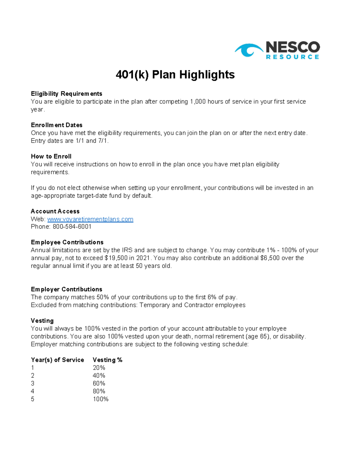 401k Plan Highlights - Forms - 401(k) Plan Highlights Eligibility 