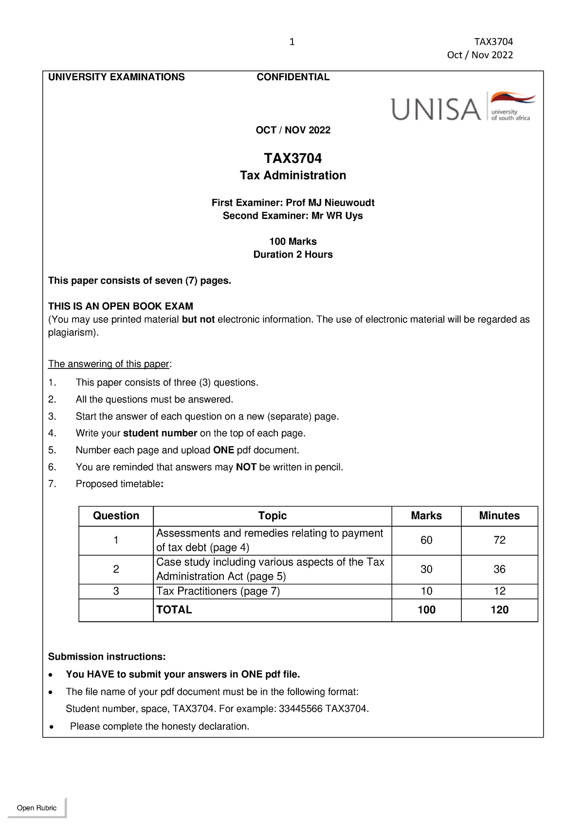 Final TAX3704 Octnov 2022 Paper - Oct / Nov 2022 UNIVERSITY ...