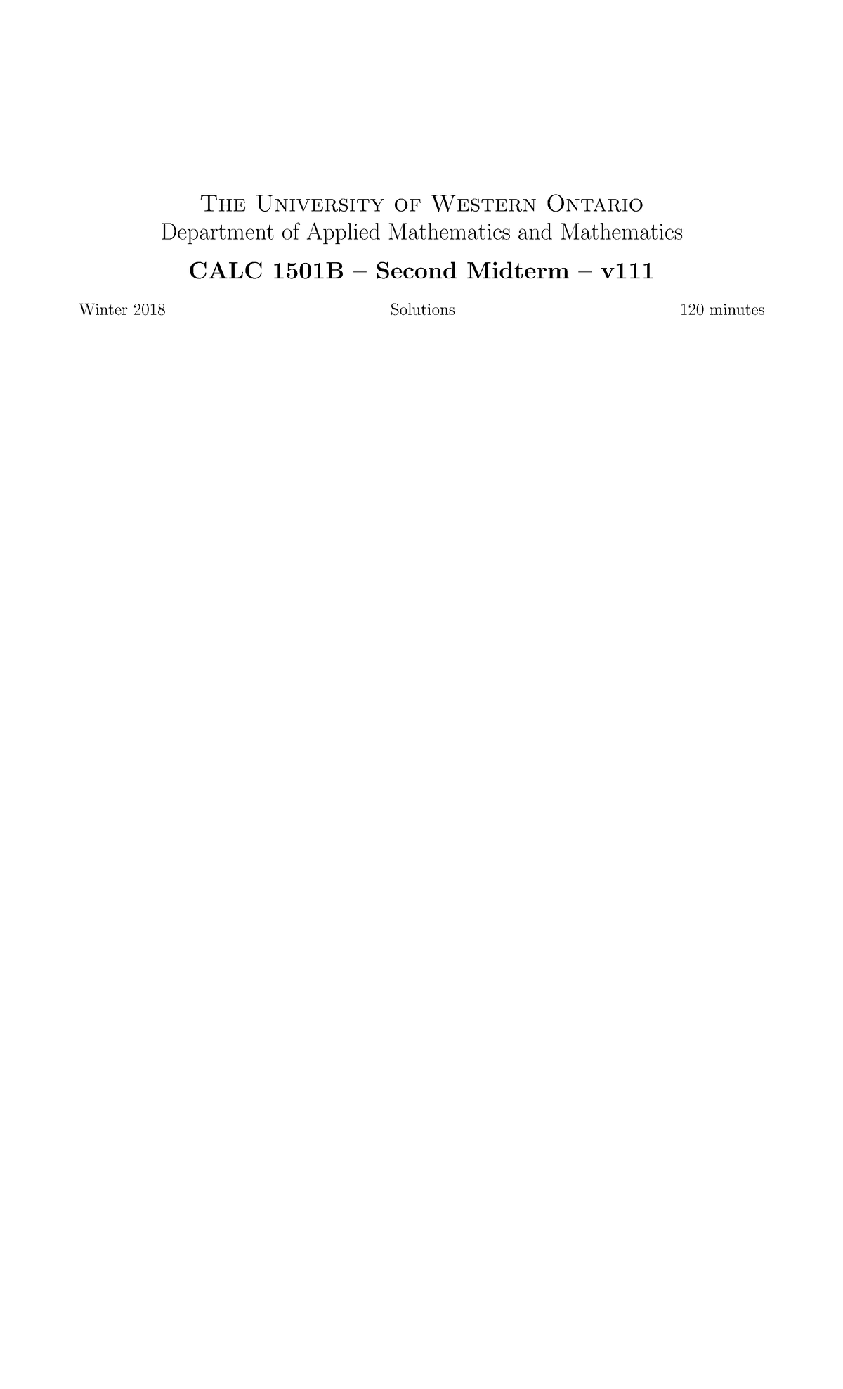 CALC1501 - Midterm 2 with Solutions - 2018 - The University of Western ...