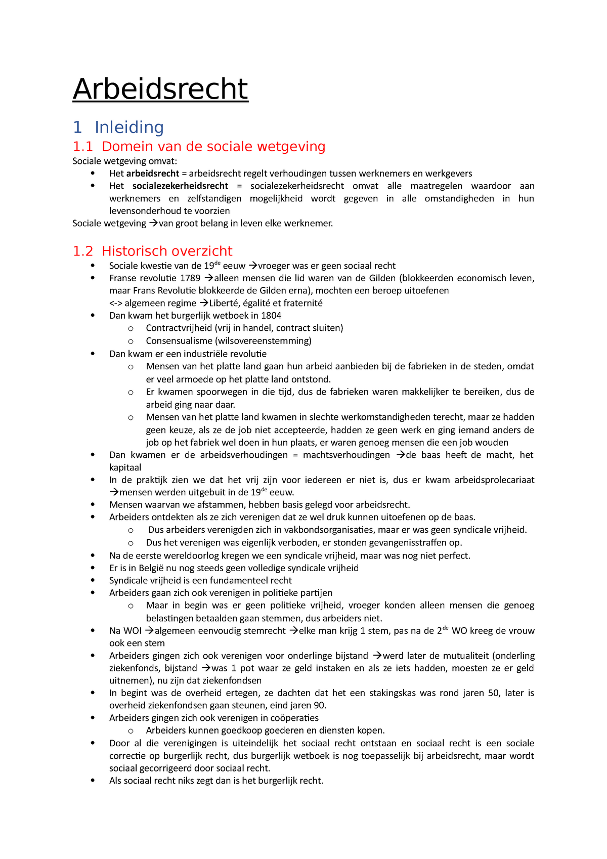 Arbeidsrecht Samenvatting Arbeidsrecht 1 Inleiding 1 Domein Van De Sociale Wetgeving Sociale Studocu