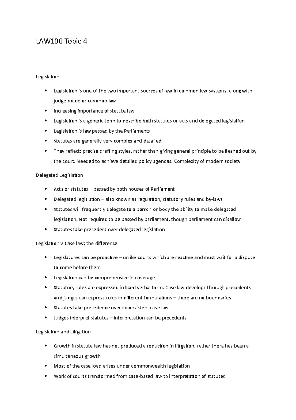LAW100 Topic 4 - Legislation - LAW100 Topic 4 Legislation Legislation ...