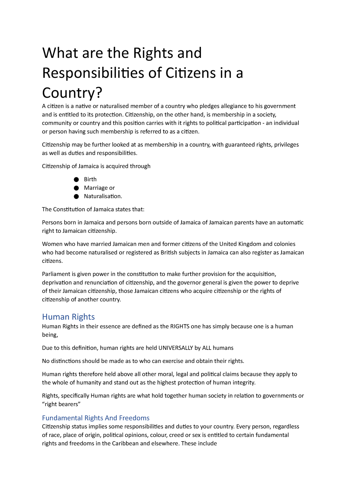 Rights And Responsibilities Of Jamaican Citizens What Are The Rights 