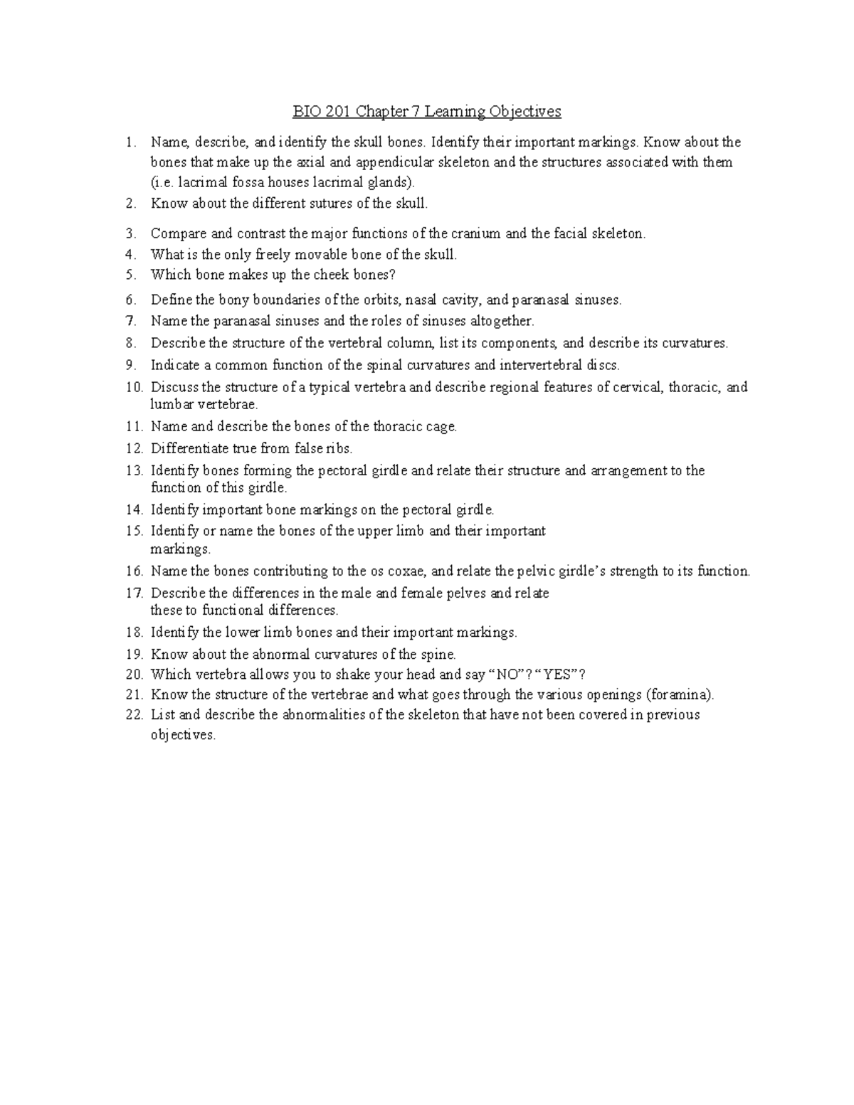 BIO 201 Chapter 7 Learning Objectives - BIO 201 Chapter 7 Learning ...