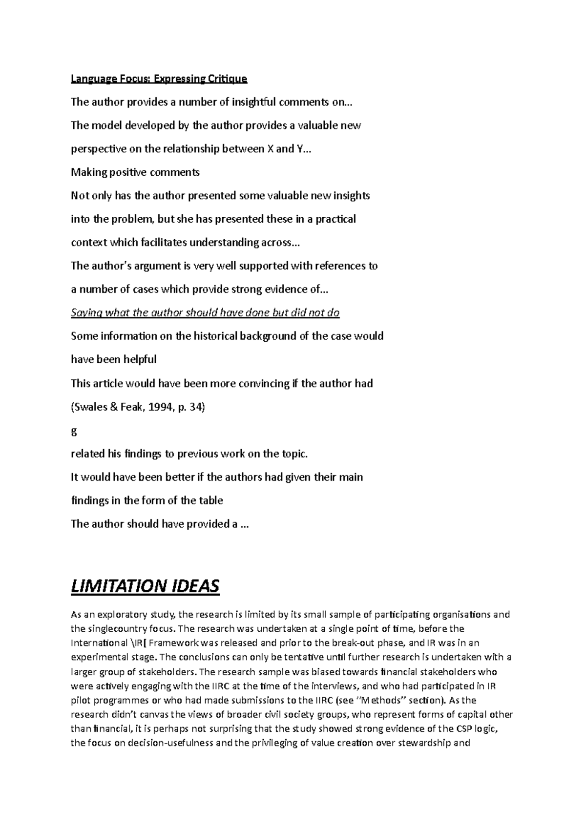 Language Focus - chapter summary - Language Focus: Expressing Critique ...