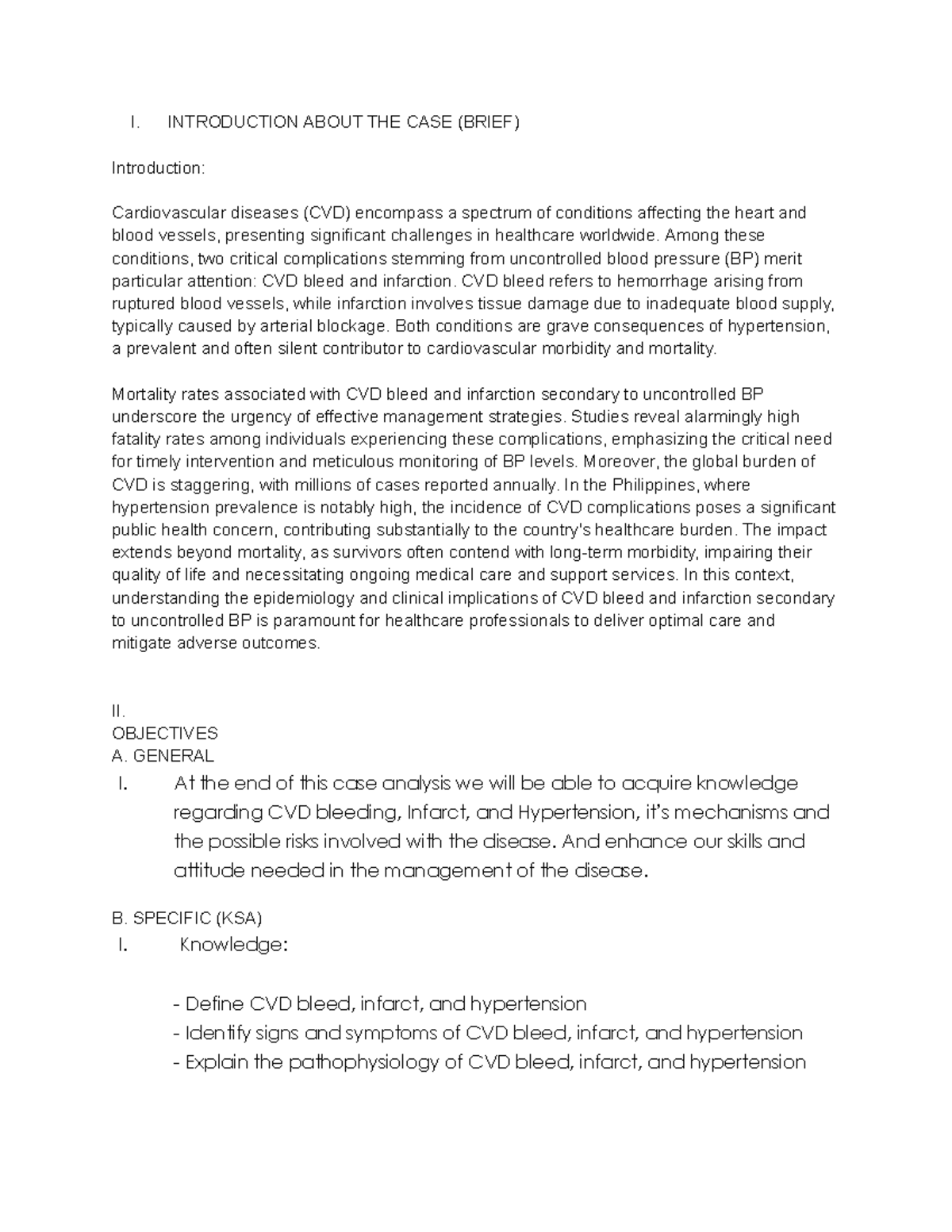 CASE Study ICU - Icu CVP - I. INTRODUCTION ABOUT THE CASE (BRIEF ...