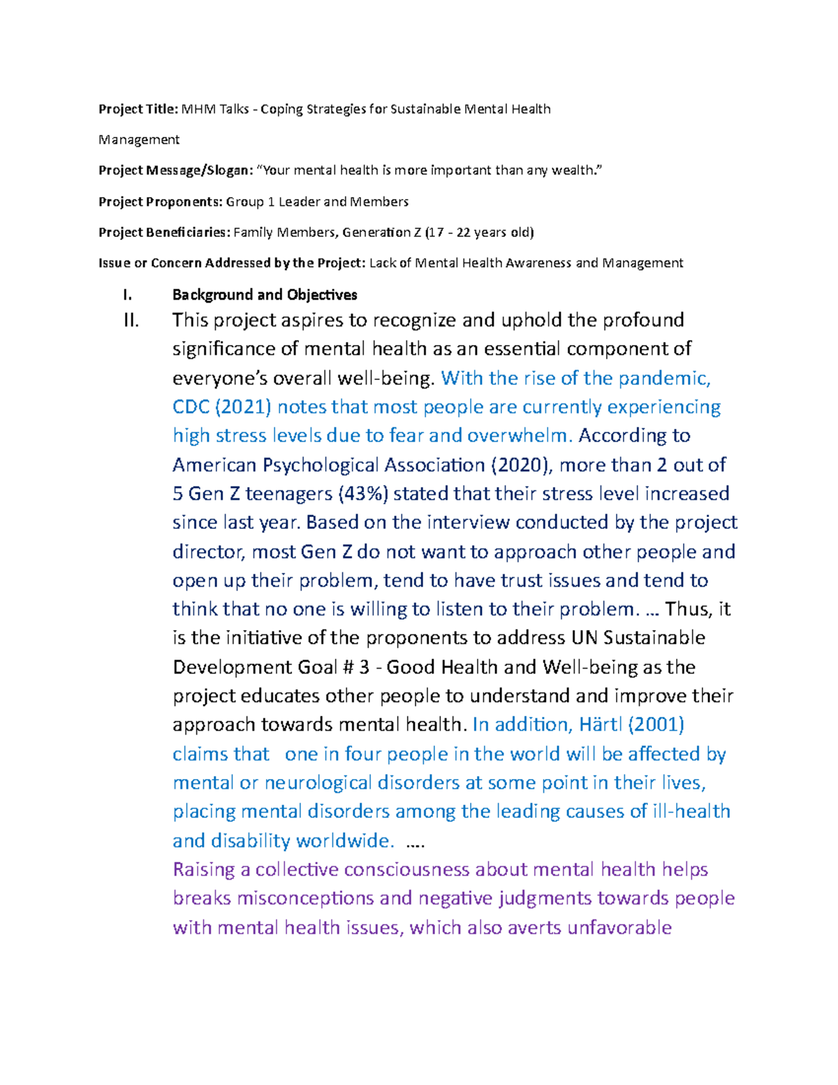 Sample project proposal 2 - Project Title: MHM Talks - Coping ...