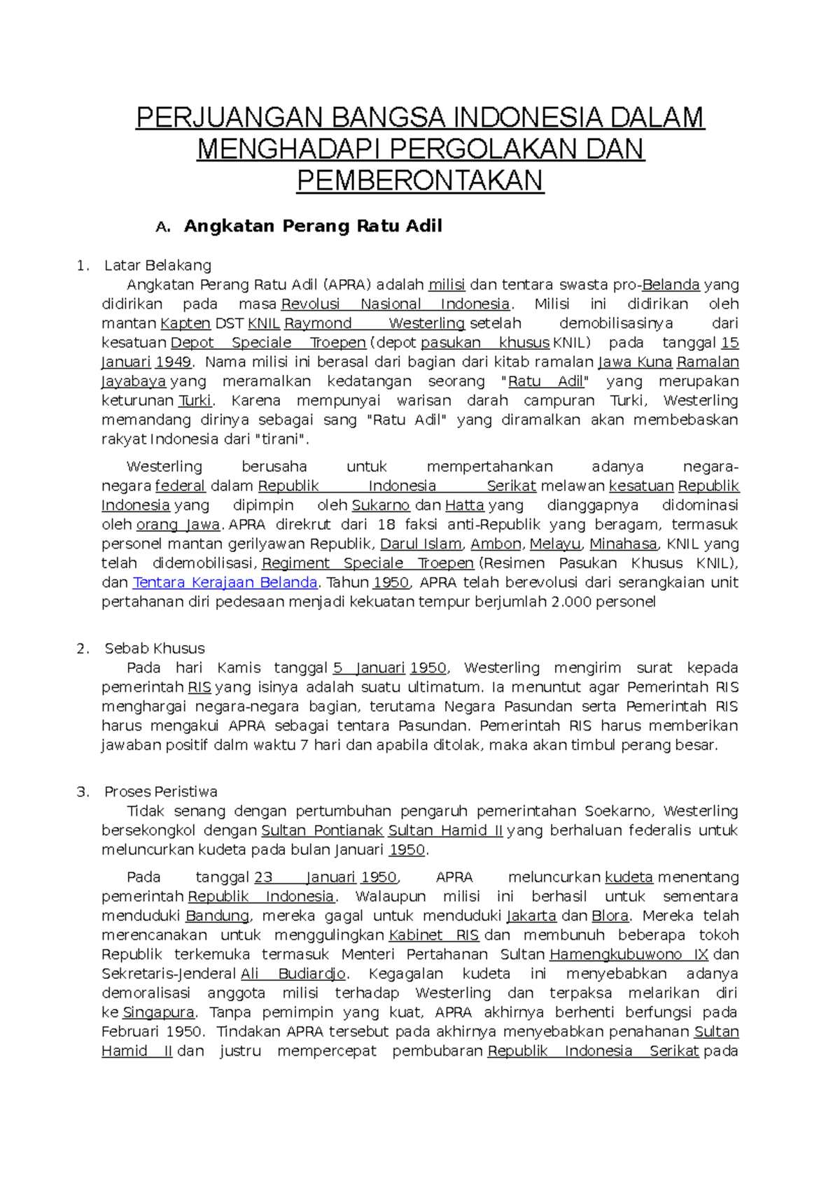 Pemberontakan Andi Aziz PERJUANGAN BANGSA INDONESIA DALAM MENGHADAPI