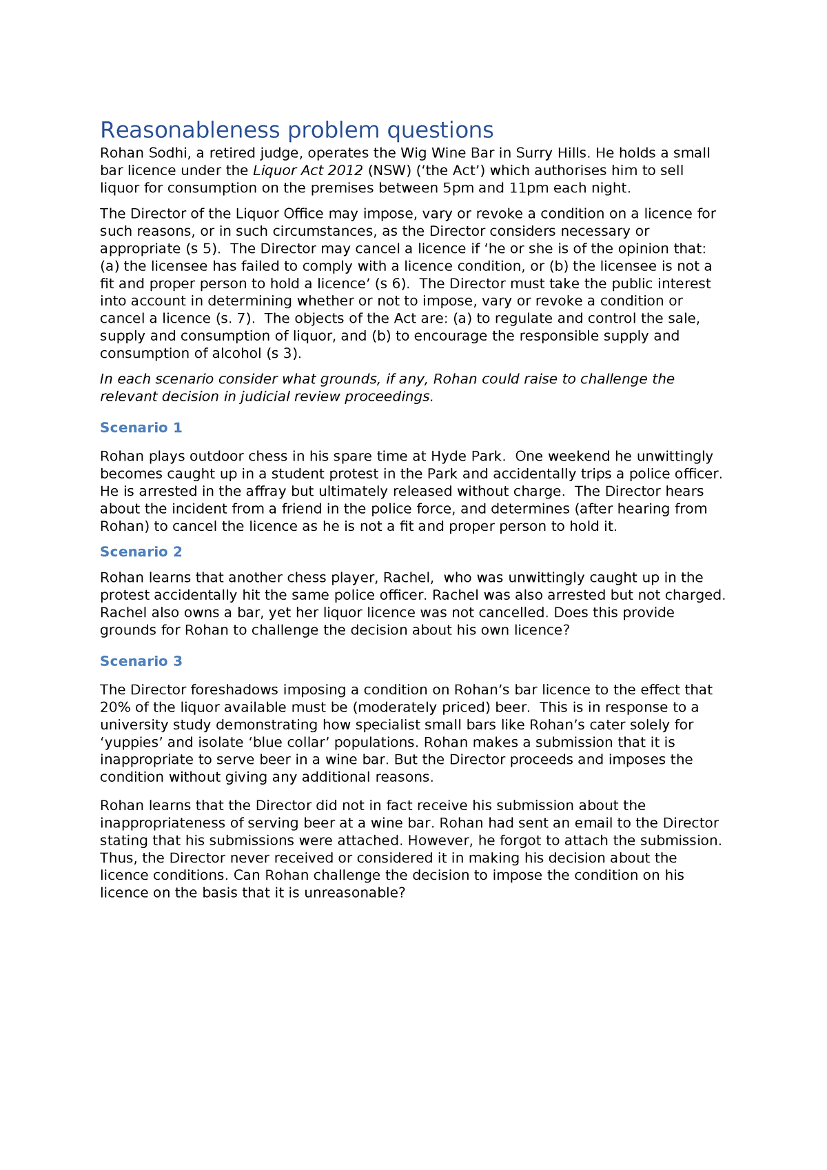 Unreasonableness Problem Questions - Reasonableness Problem Questions 