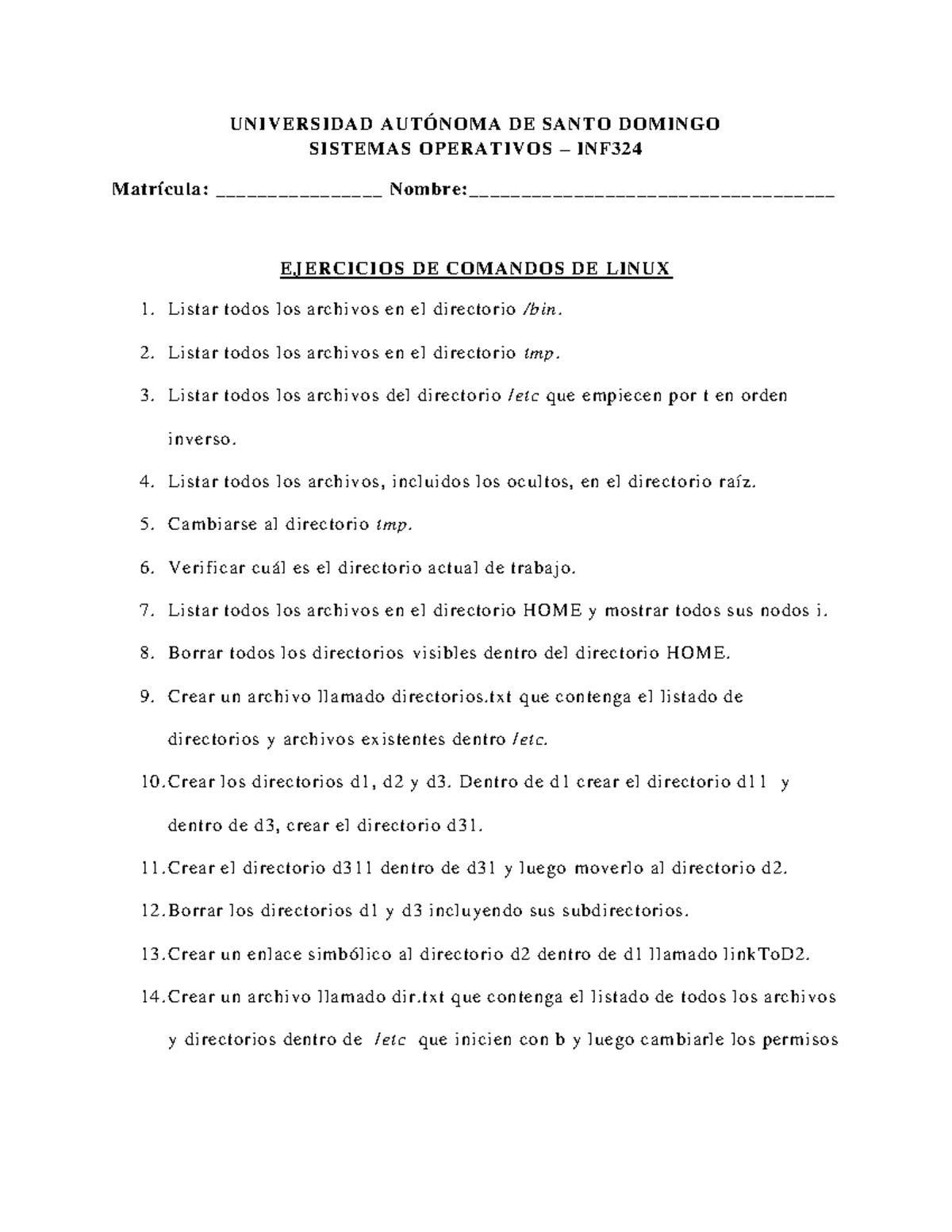 Ejercicios de Comandos de Linux - UNIVERSIDAD AUTÓNOMA DE SANTO DOMINGO ...