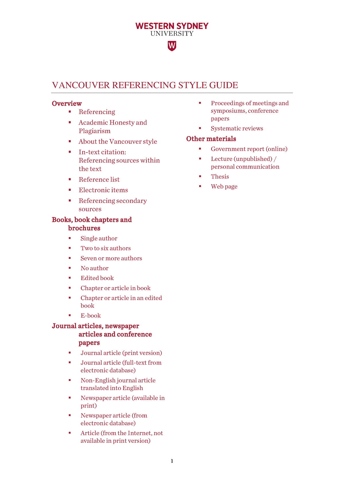 Vancouver Citation - Guideline - 1 VANCOUVER REFERENCING STYLE GUIDE ...