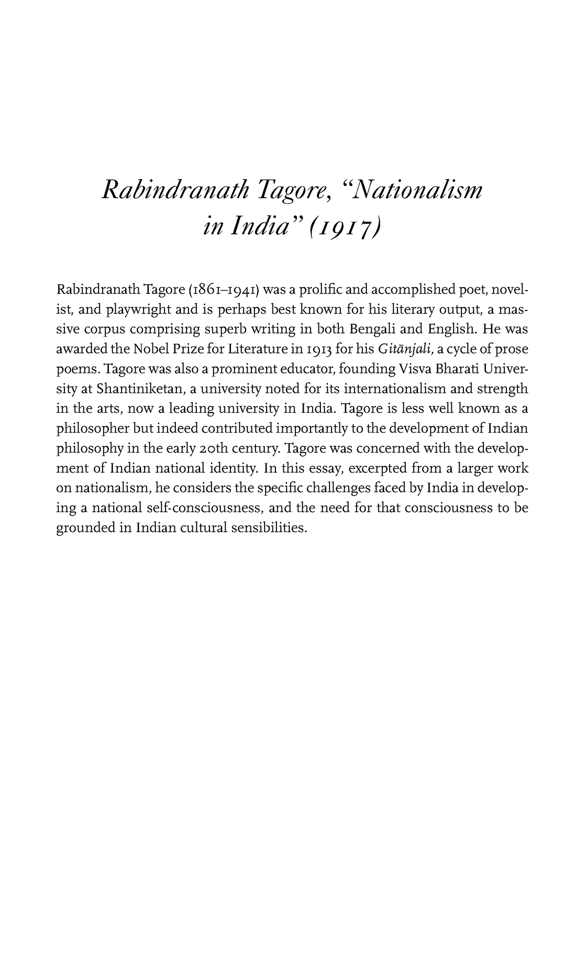 rabindranath tagore essay on nationalism