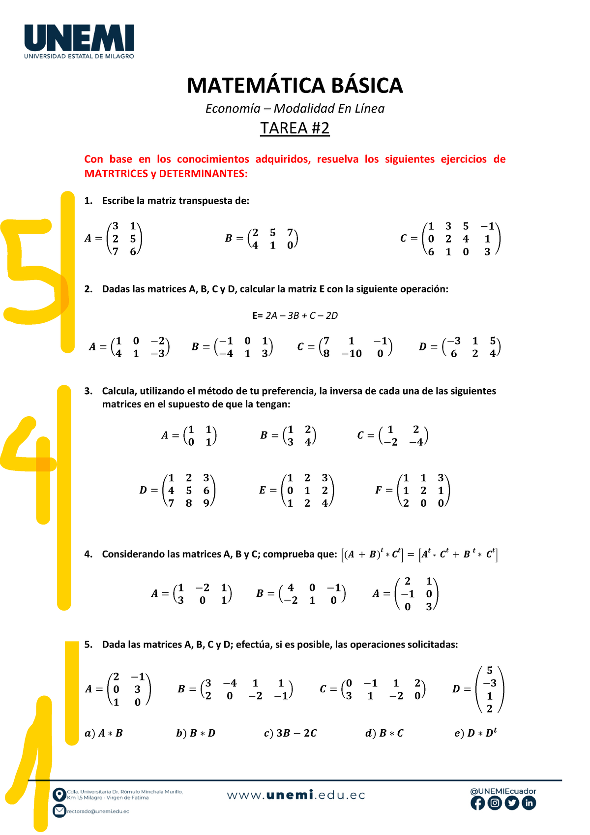 Tarea Mate - MATEM¡TICA B¡SICA EconomÌa – Modalidad En LÌnea TAREA Con ...