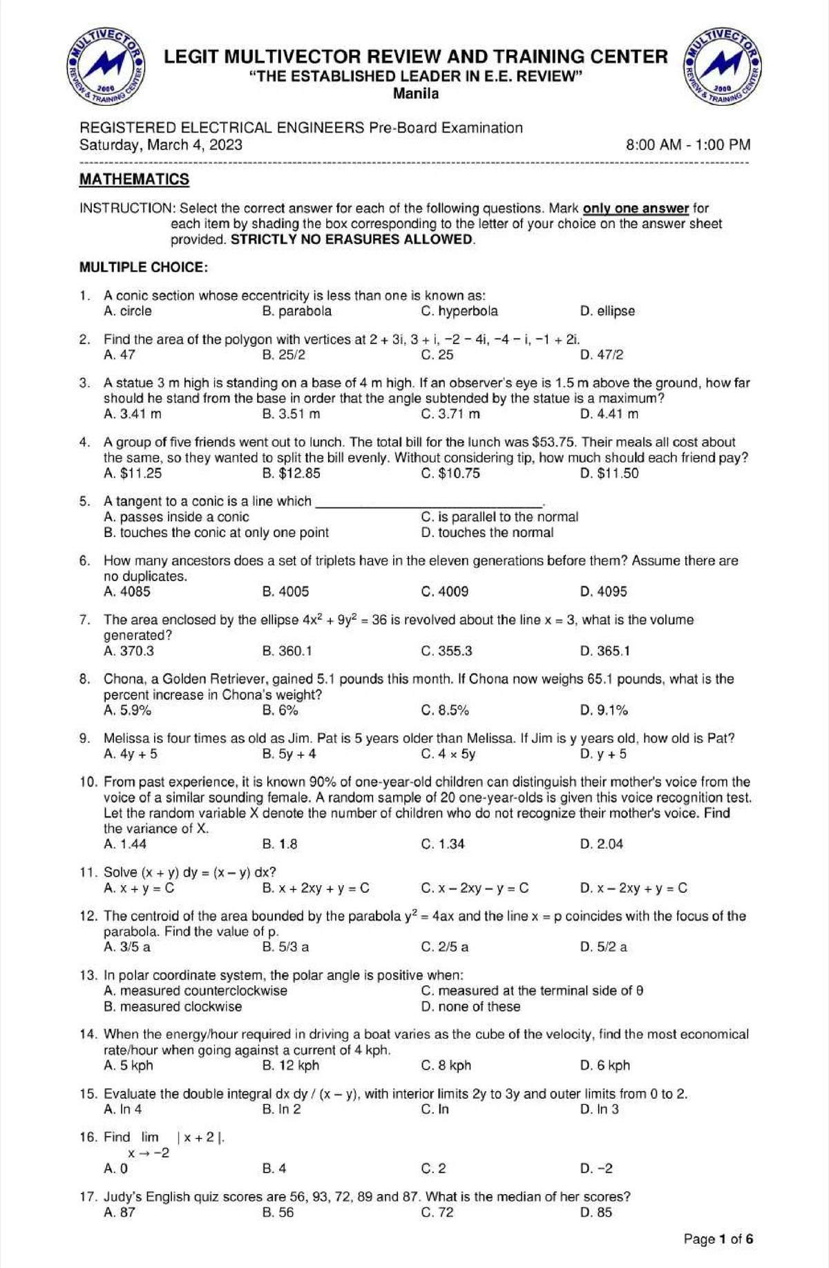 Pdf-mathematics-preboard-exam-march-2023 compress - Civil Engineering ...