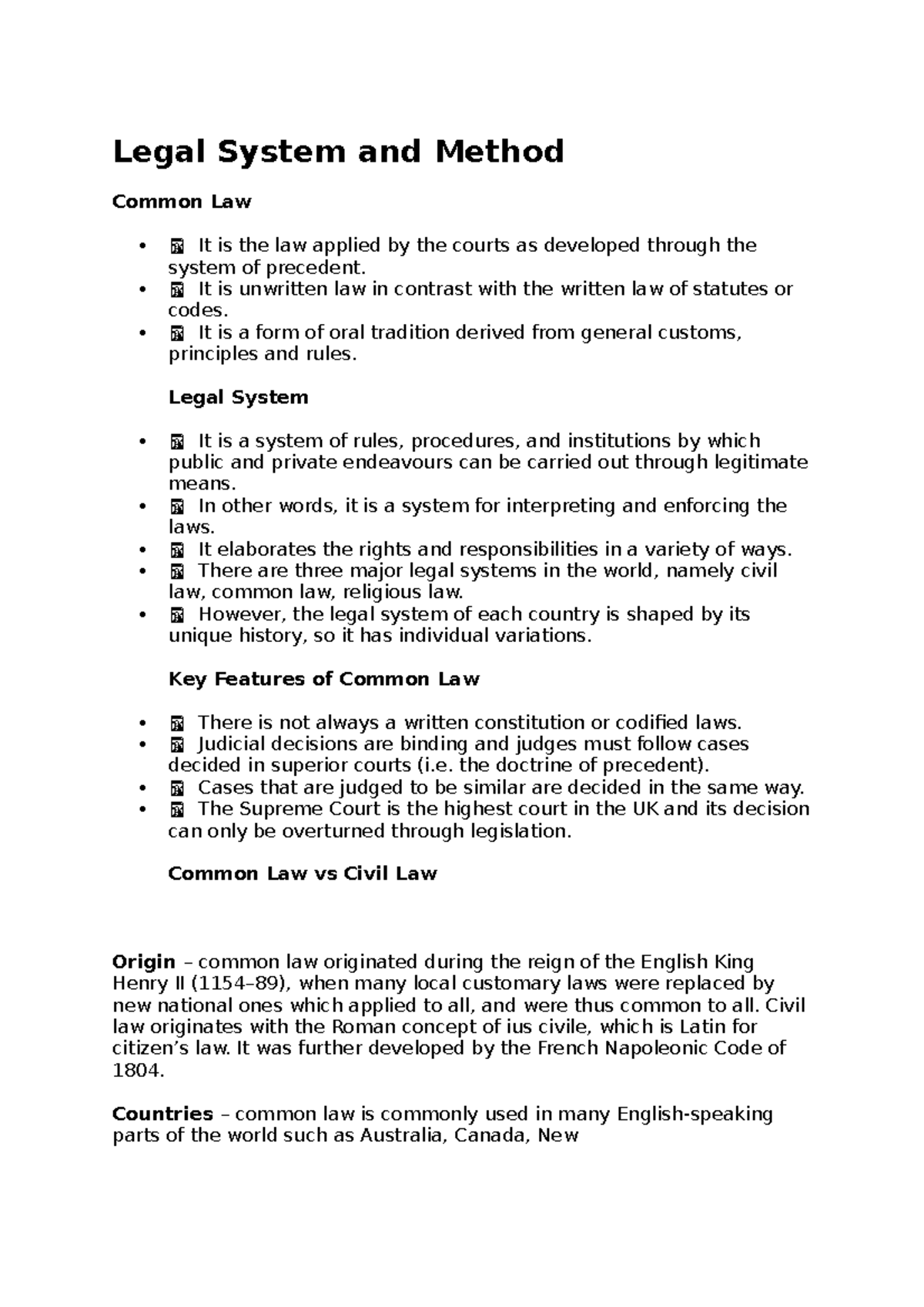 Law note 3 - law notes - Legal System and Method Common Law It is the ...