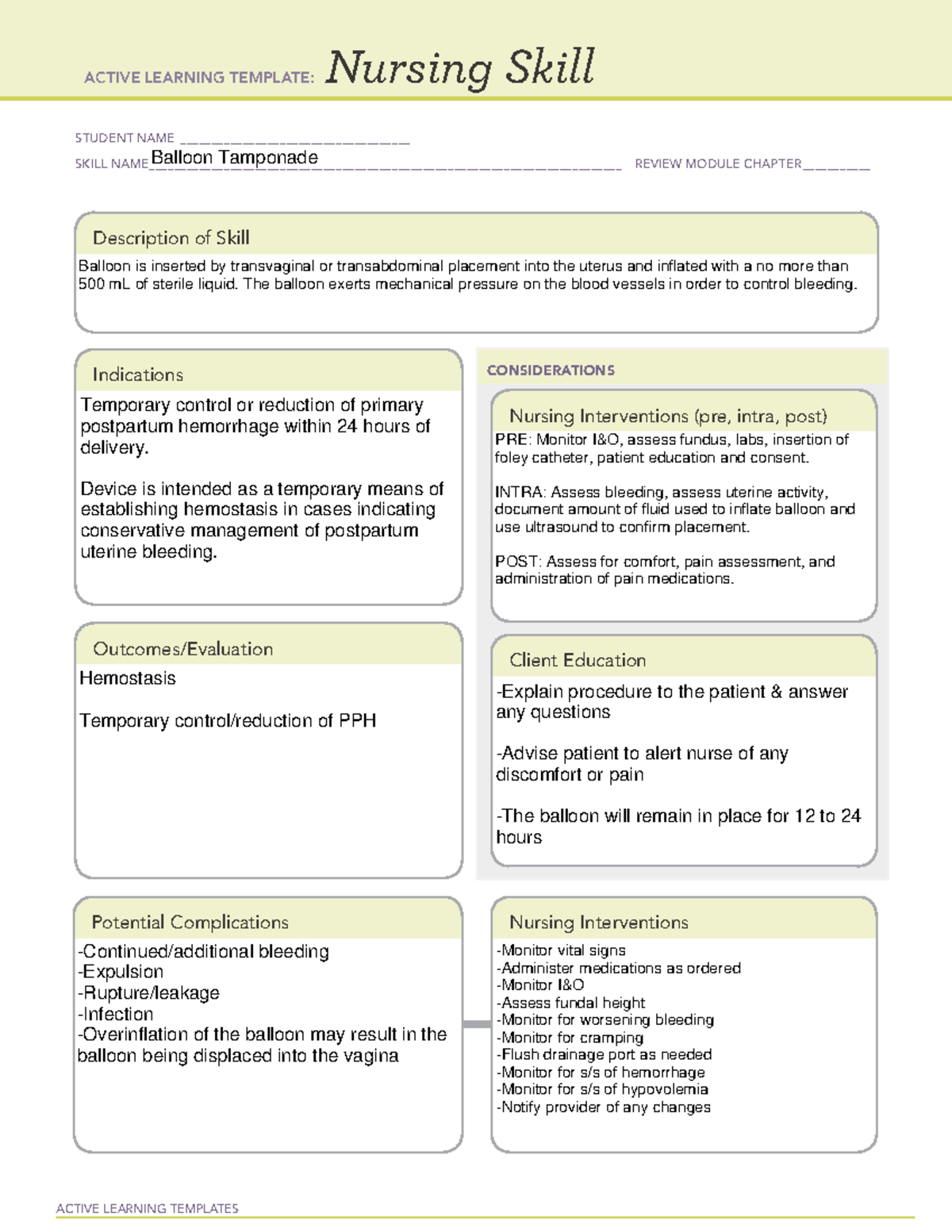 Balloon tamponade NS - med - ACTIVE LEARNING TEMPLATES Nursing Skill ...