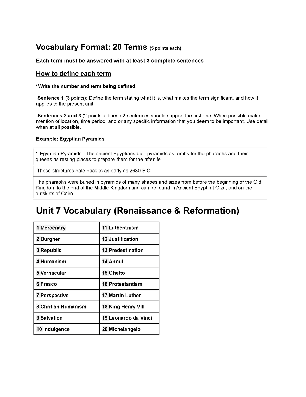 assignment vocabulary term