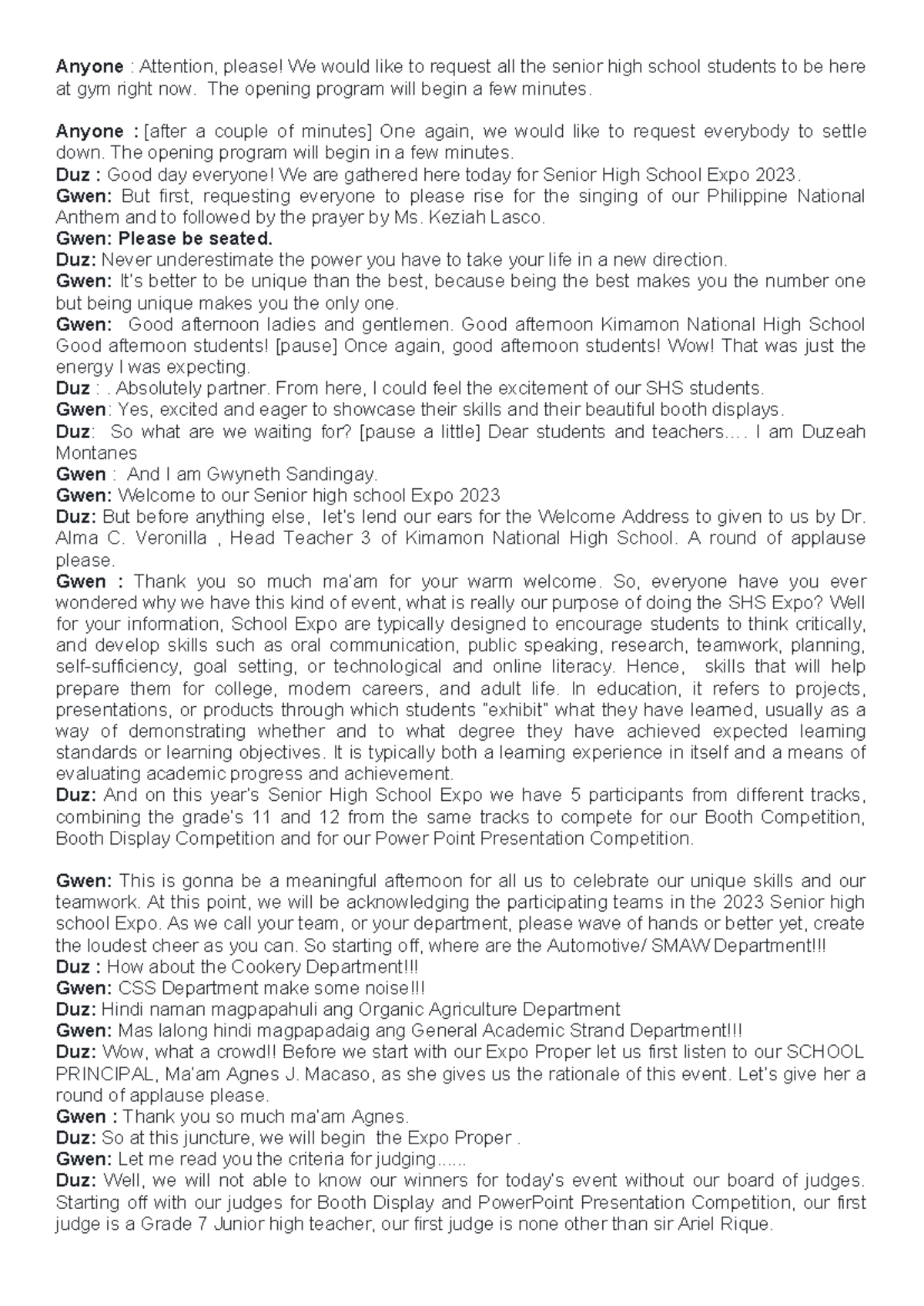 Expo Script - Assignment in English - Anyone : Attention, please! We ...