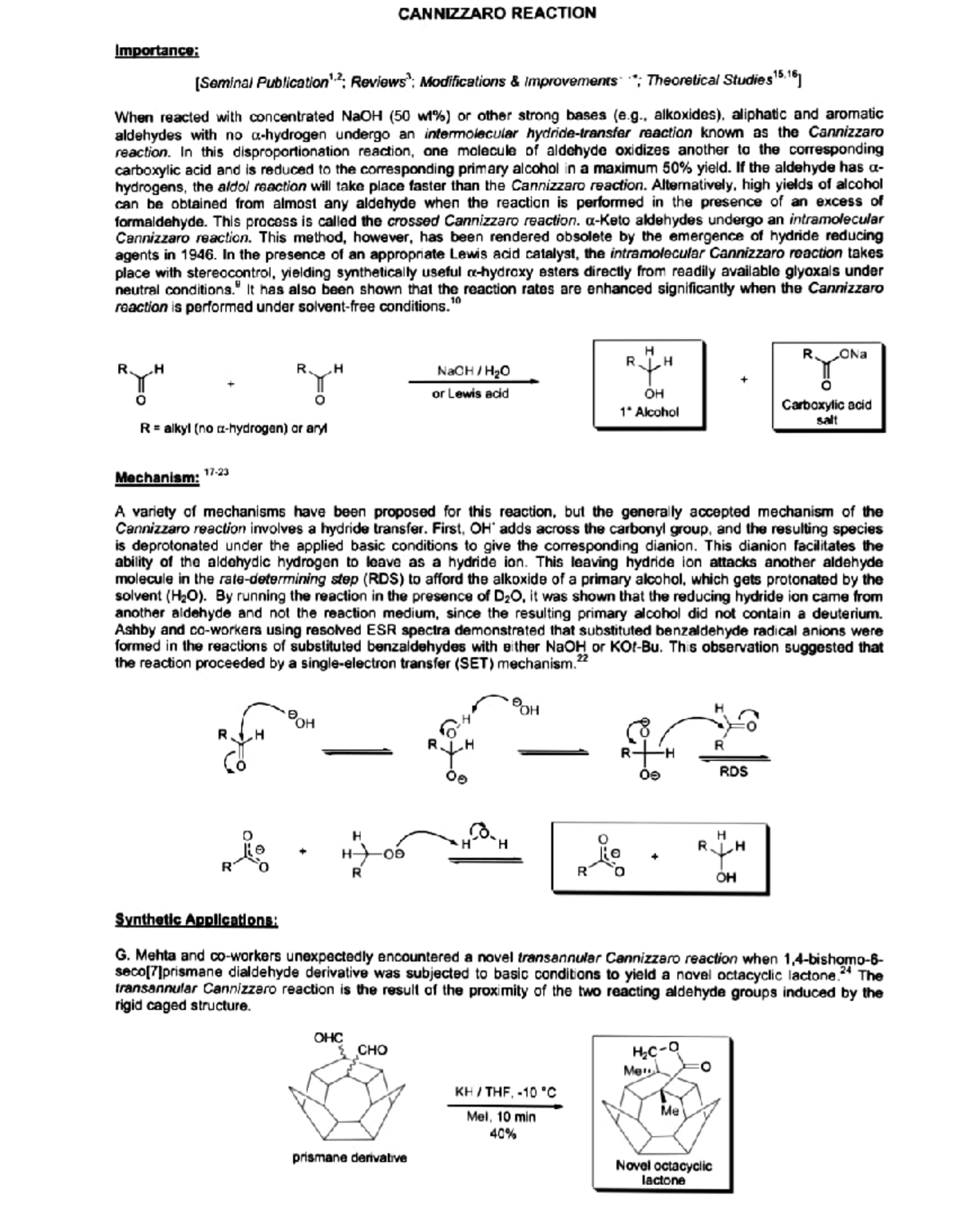 cannizzaro reaction research paper