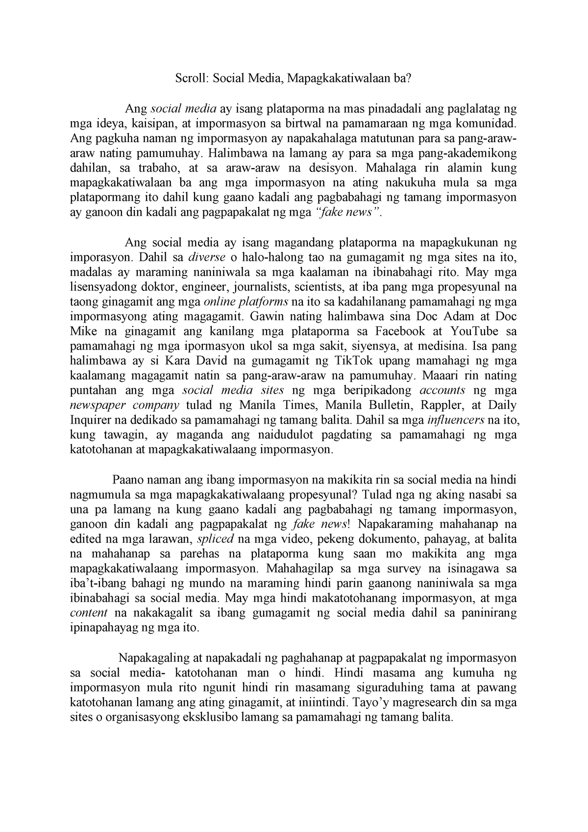 Tagalog Essay About Social Media Scroll Social Media 