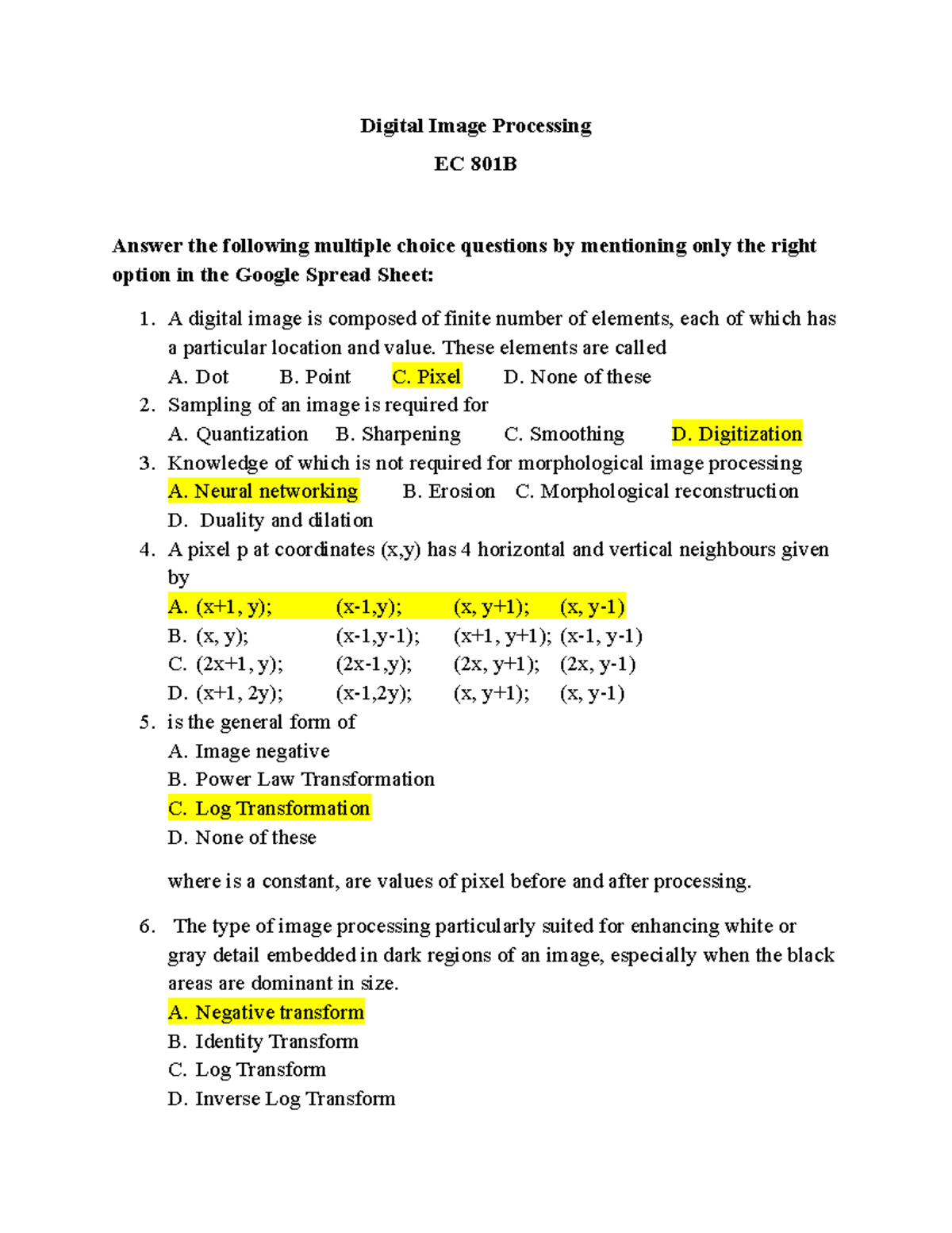 Sample MCQ DIVP - MCQ questions - Digital Image Processing EC 801B ...