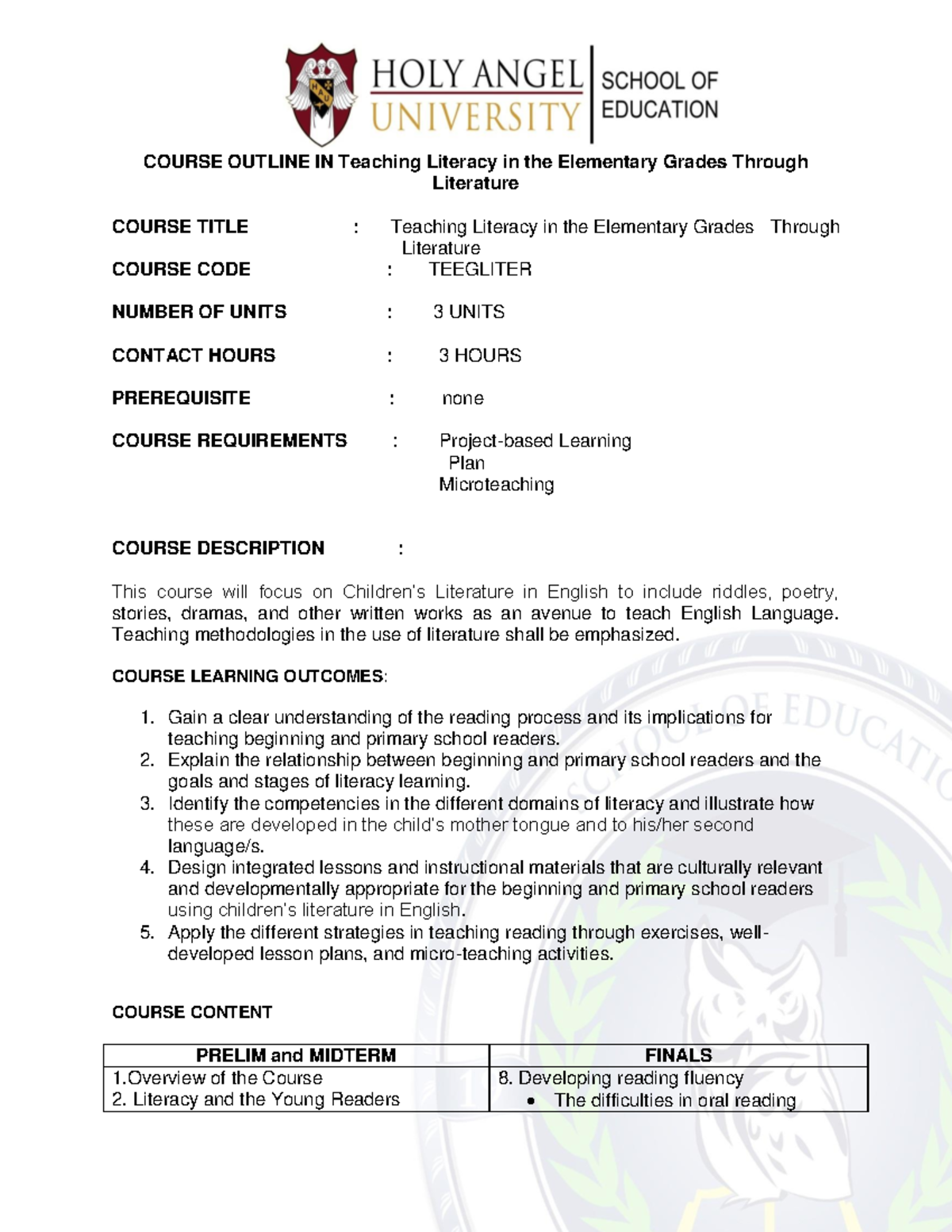 Teaching english in the elementary grades through literature COURSE
