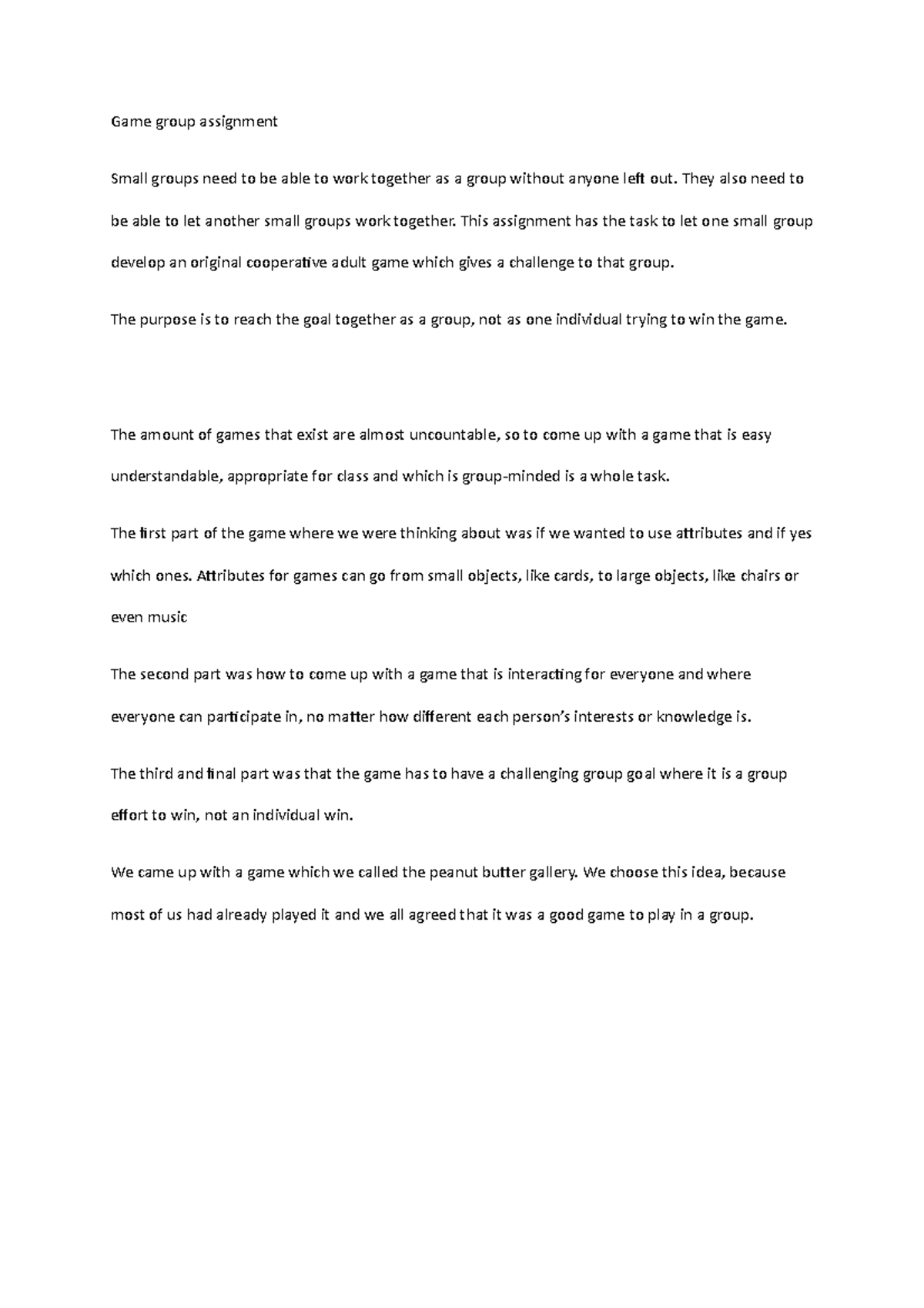 Game Group Assignment Small Group Communication Game Group Assignment