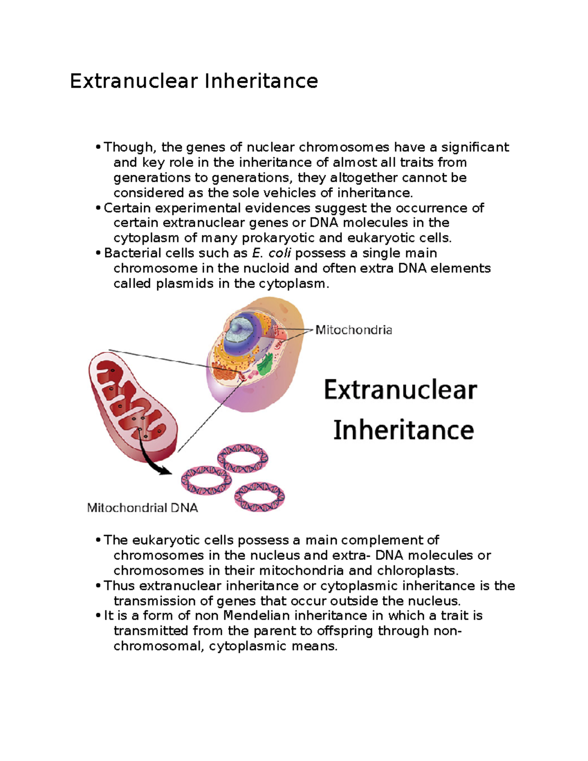 Extranuclear Inheritance - Certain experimental evidences suggest the ...