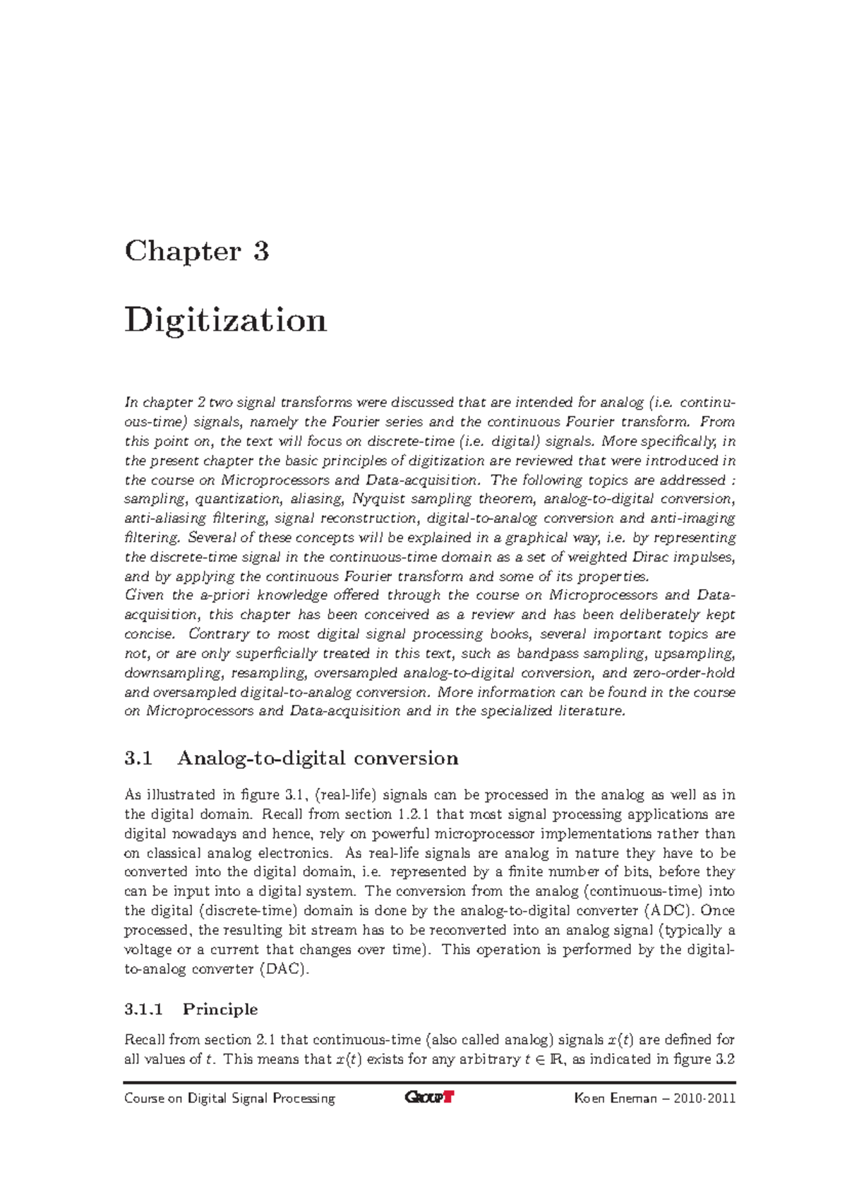 Chapter 3 - Chapter 3 Digitization In Chapter 2 Two Signal Transforms ...