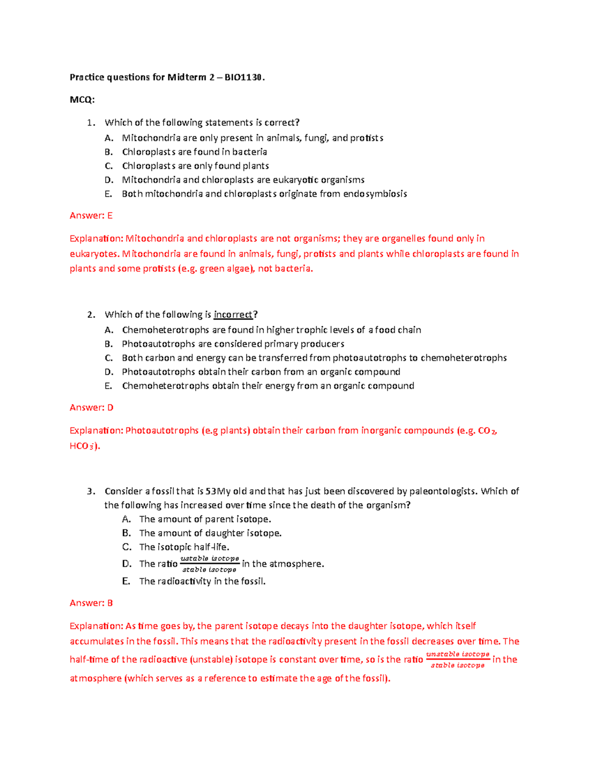 Practice for Midterm 2 (with answers) - Practice questions for Midterm ...