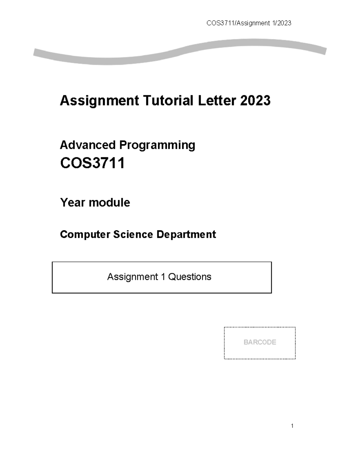 COS3711 2023 Assignment 1 - Assignment Tutorial Letter 2023 Advanced ...