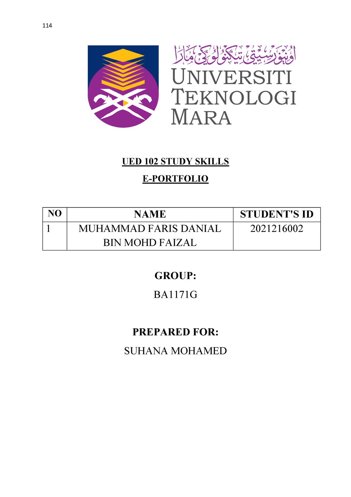 UED E-Portfolio UITM Pasir Gudang - UED 102 STUDY SKILLS E-PORTFOLIO NO ...