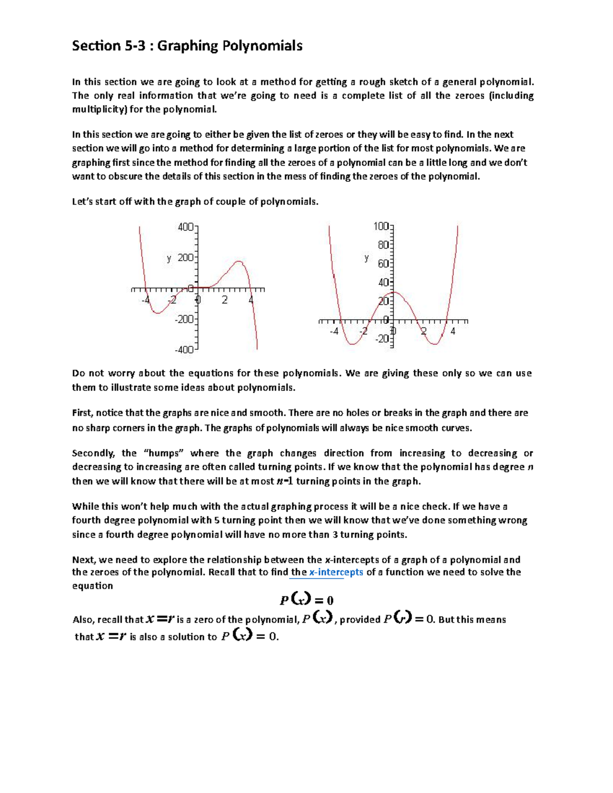 Graphing polynomials - Section 5-3 : Graphing Polynomials In this ...