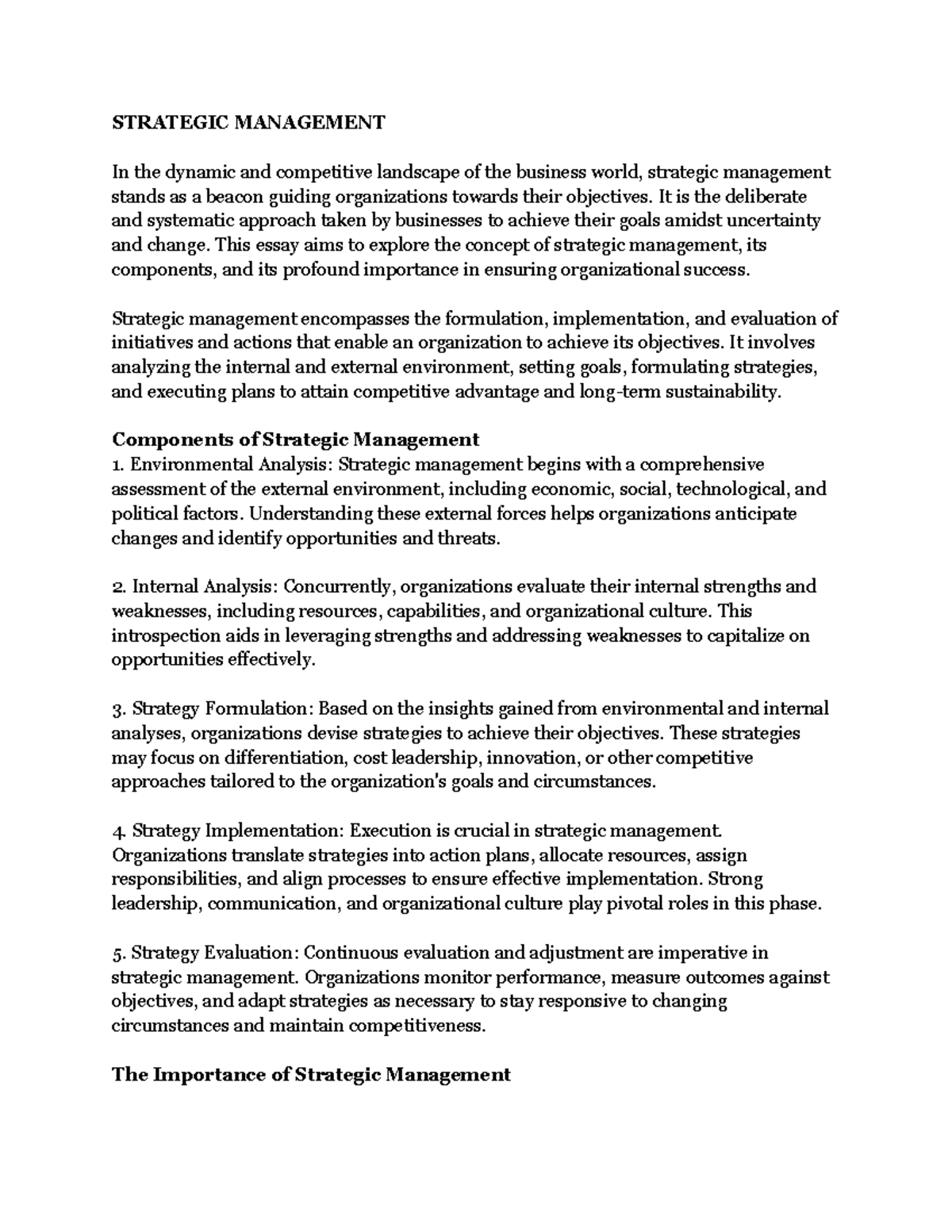 The Significance of Strategic Management in Organizational Success ...