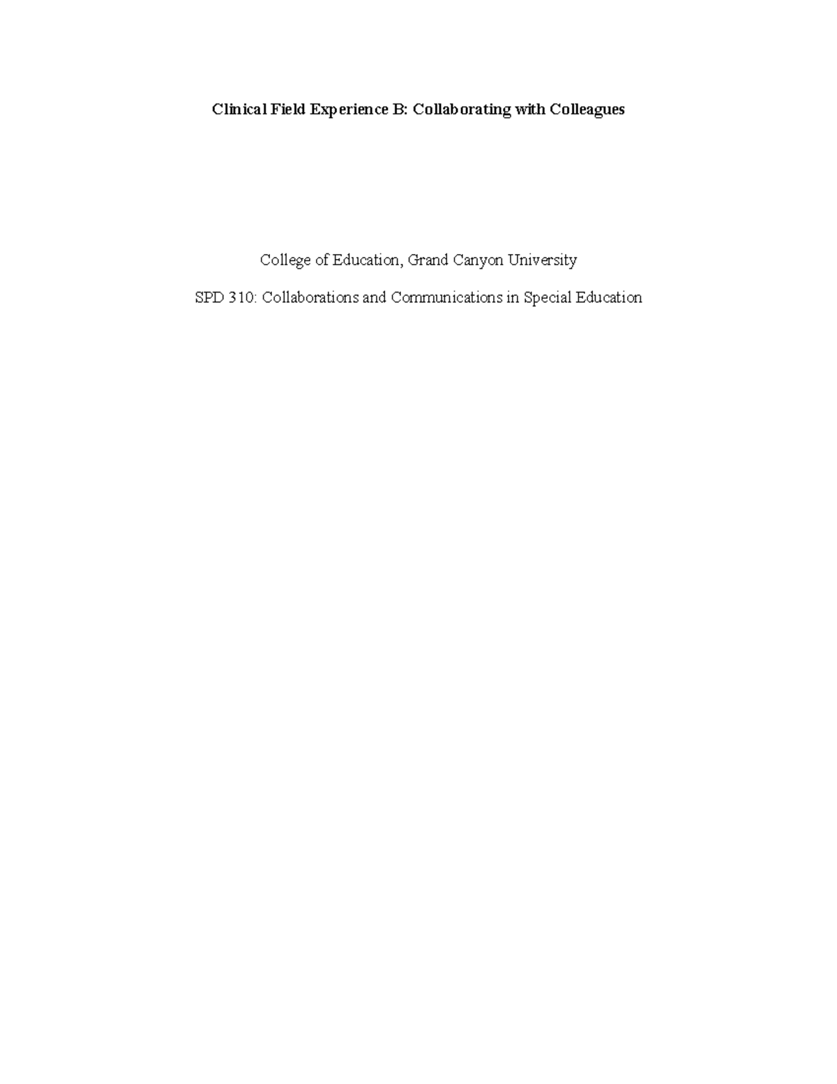 SPD 310- Clinical Field Experience B - Clinical Field Experience B ...