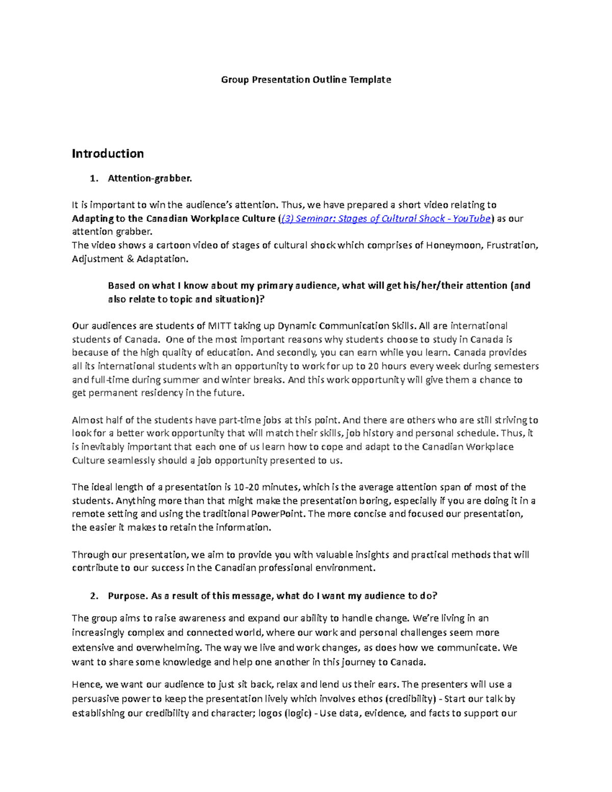 Group Presentation Outline Template Group Presentation Outline