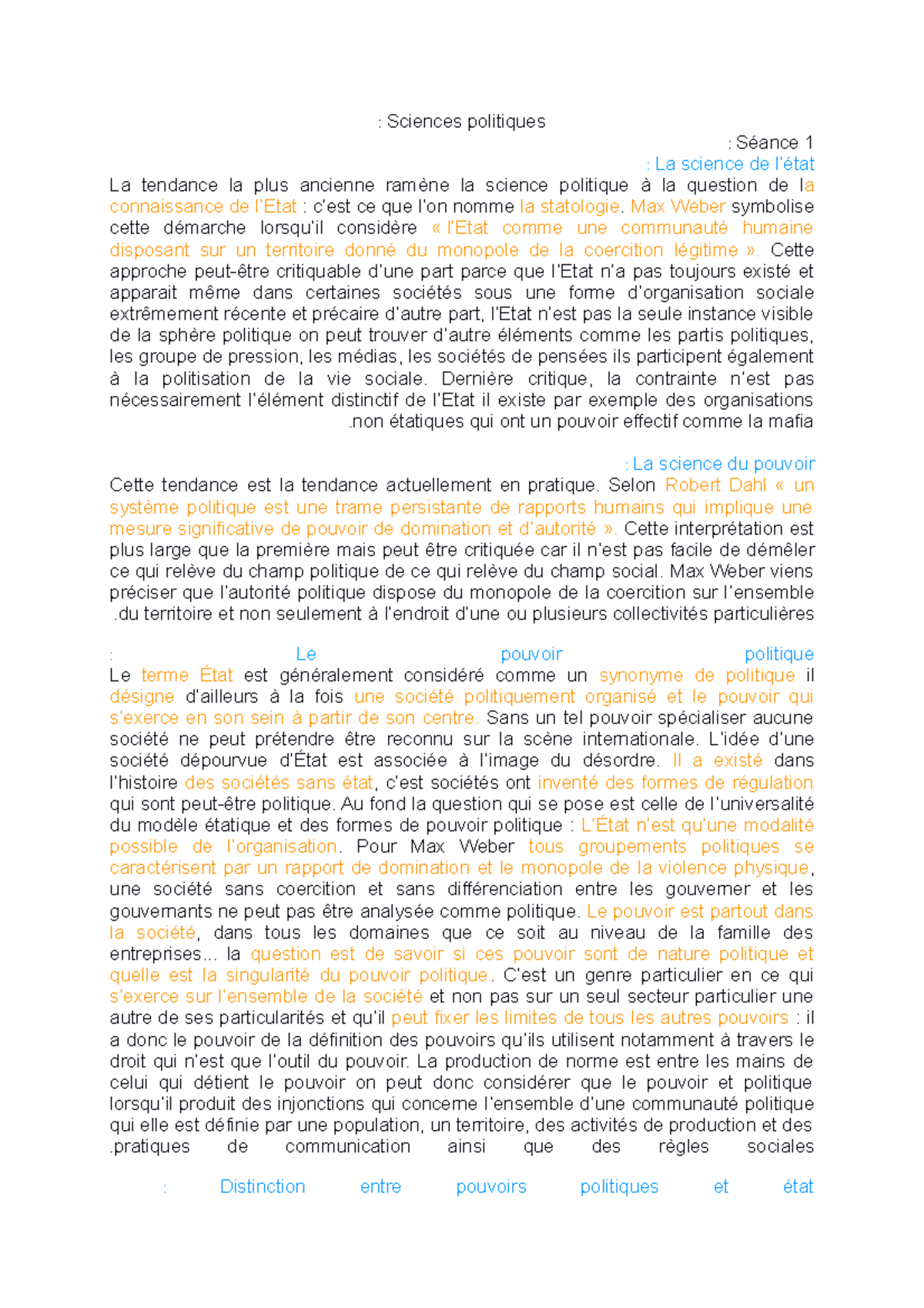 Cours de science politique complet L1 - :Sciences politiques :Séance 1 ...