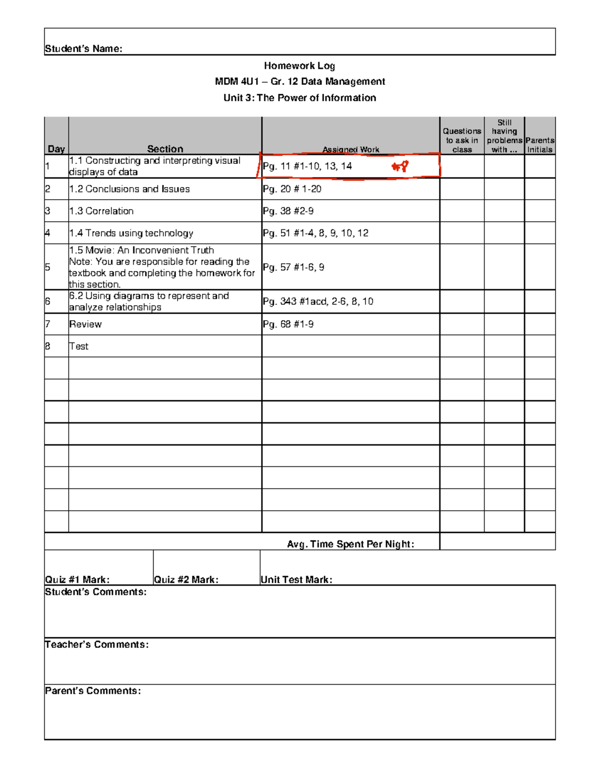 Ch 1 and 6 notes - practice materials - Student's Name: Homework Log ...