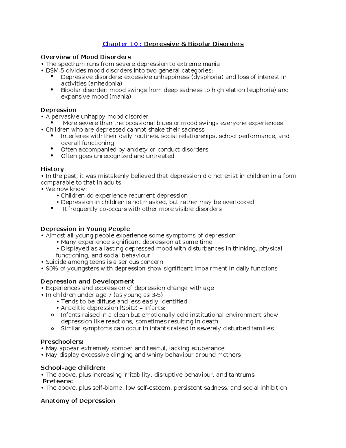 Chapter 10 - Lecture Notes - Chapter 10 : Depressive & Bipolar ...