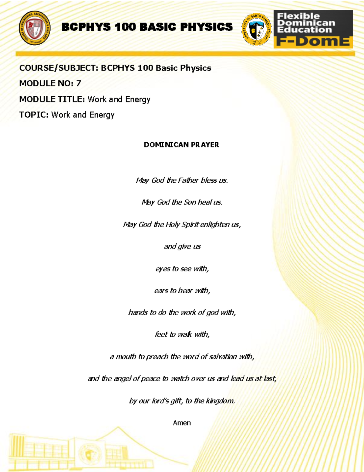Basic Physics Module 7 - COURSE/SUBJECT: BCPHYS 100 Basic Physics ...
