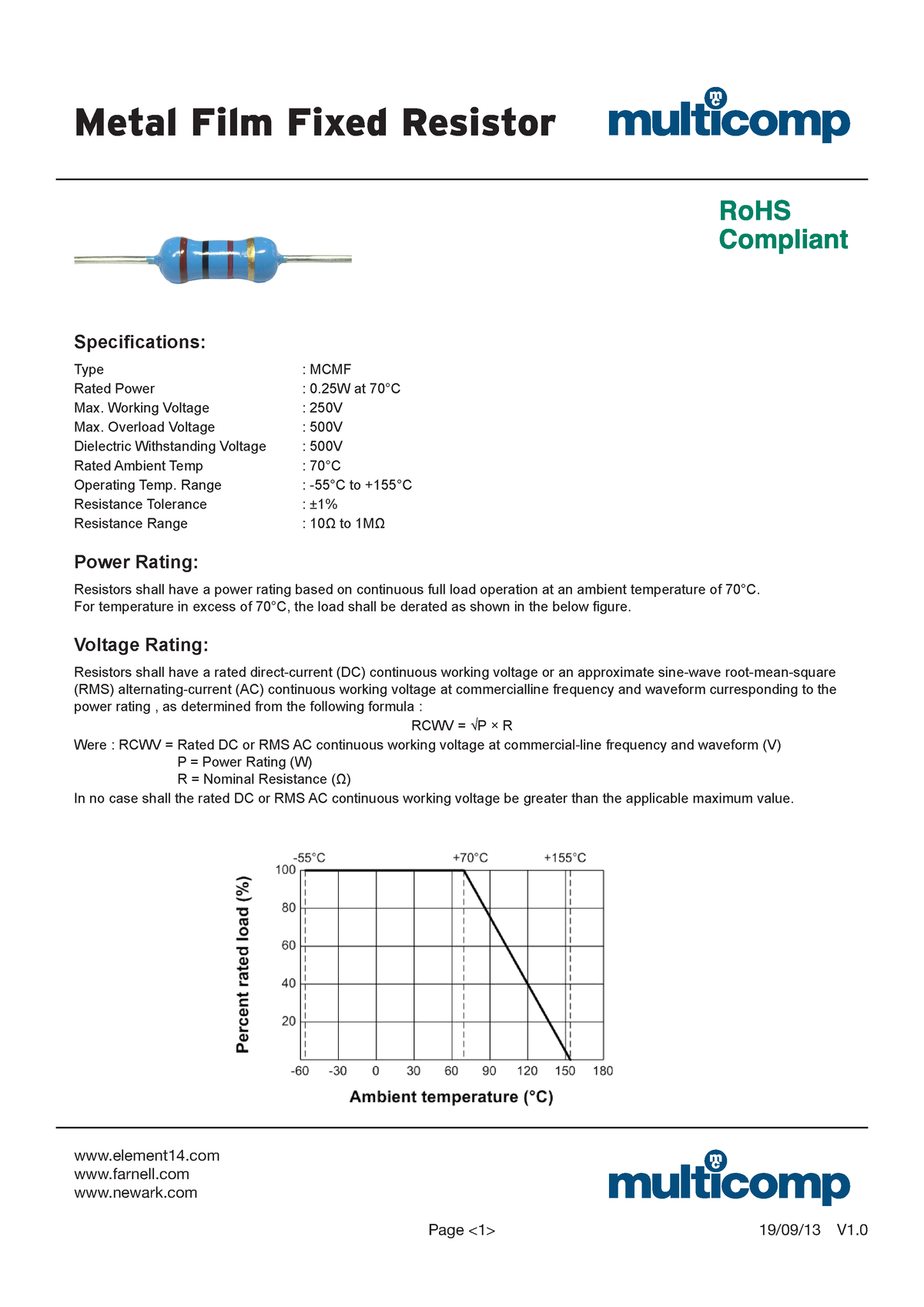 Data Sheet - Element14 Farnell Newark Specifications: Type : MCMF Rated ...