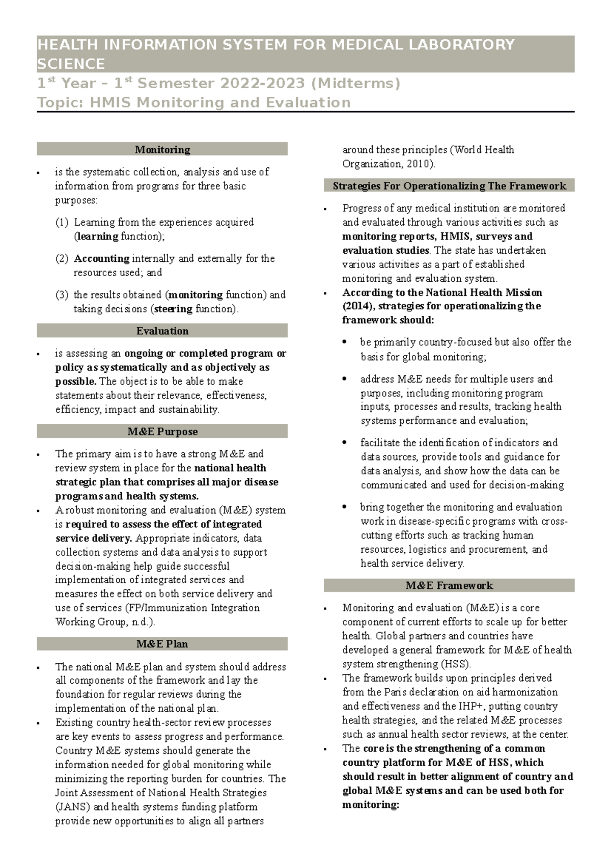 WEEK 7HMIS Monitoring and Evaluation HEALTH INFORMATION SYSTEM FOR