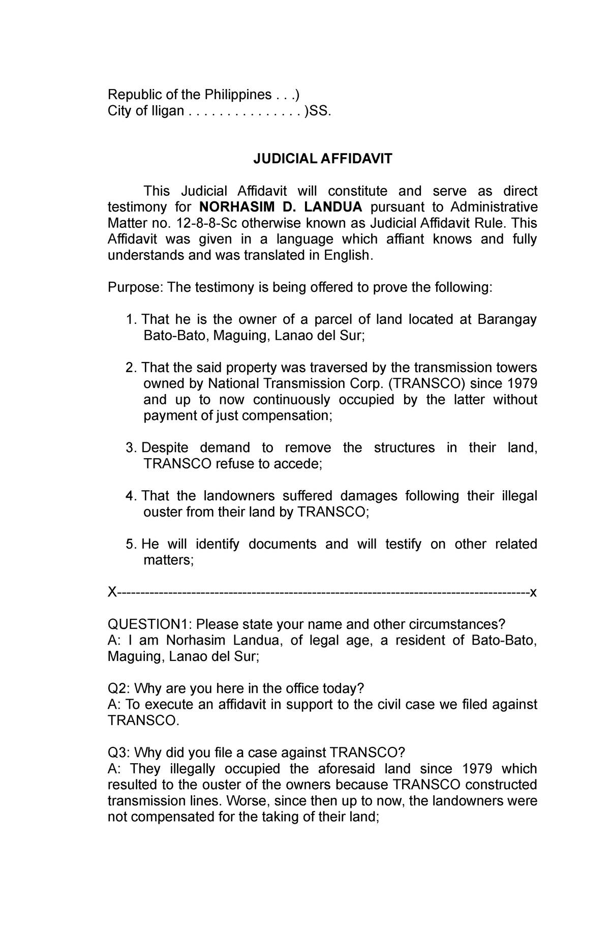 JA Norhasim - Judicial Affidavit - Republic Of The Philippines ...