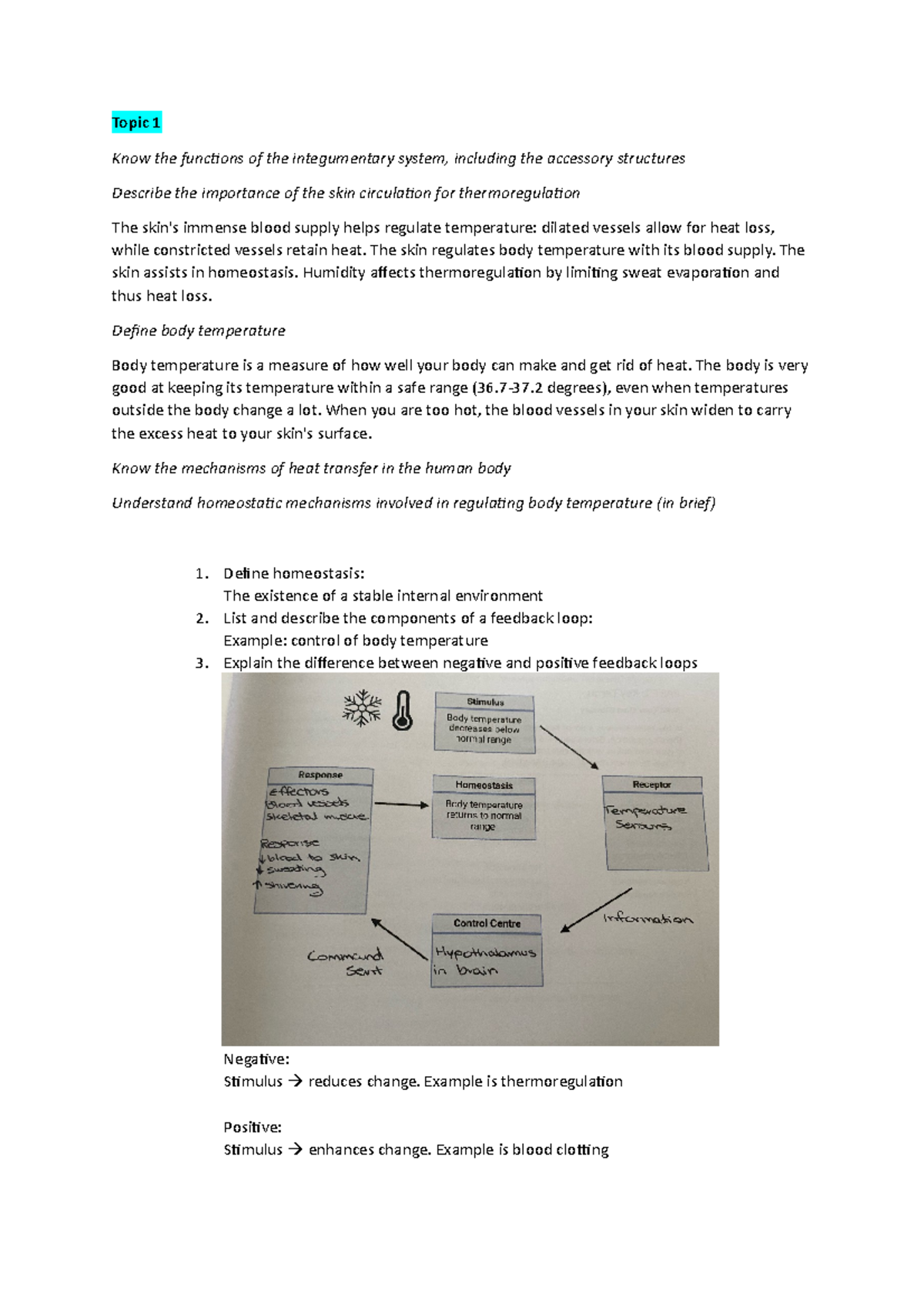 Physiology Learning Objectives - Topic 1 Know The Functions Of The ...