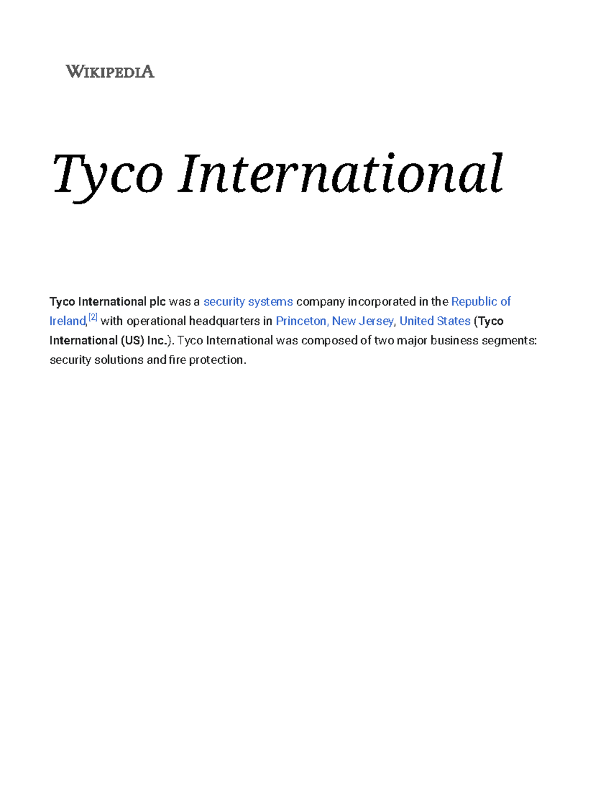 Tyco International Wikipedia Tyco International Tyco International