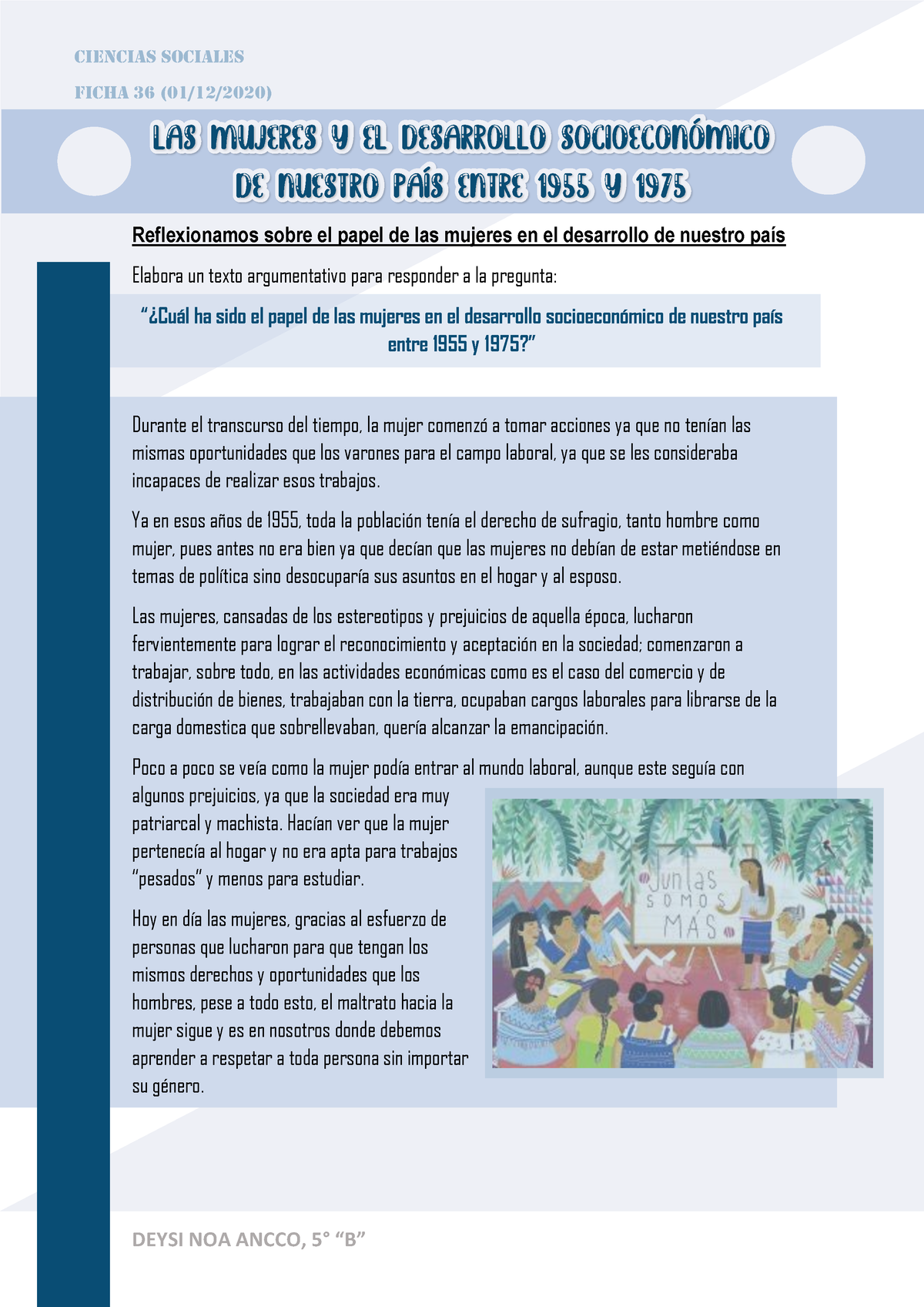 Semana 34 - Tarea 36; Deysi Noa - DEYSI NOA ANCCO, 5° “B” Reflexionamos ...