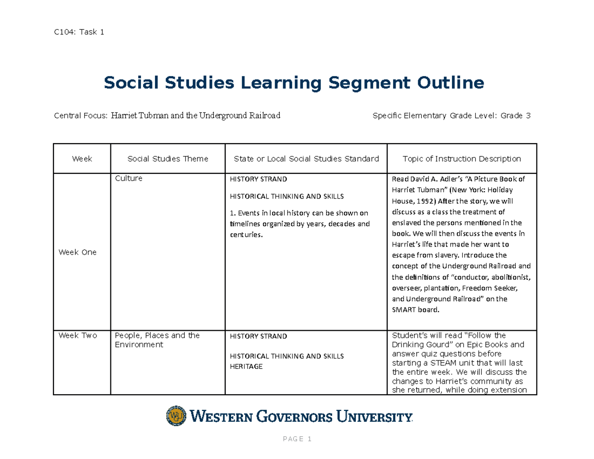 Social Studies Task 1 Updated Passed - C104: Task 1 Social Studies ...