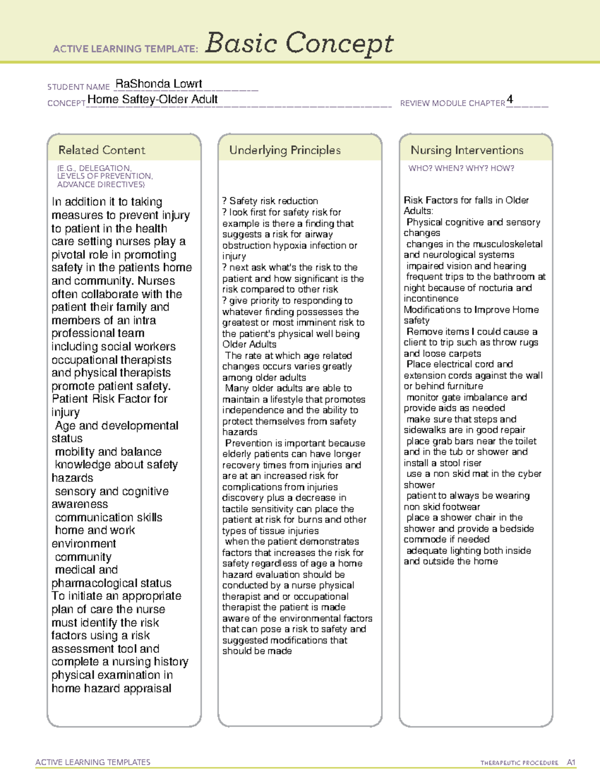 Patient Safety Older Adult ACTIVE LEARNING TEMPLATES THERAPEUTIC 