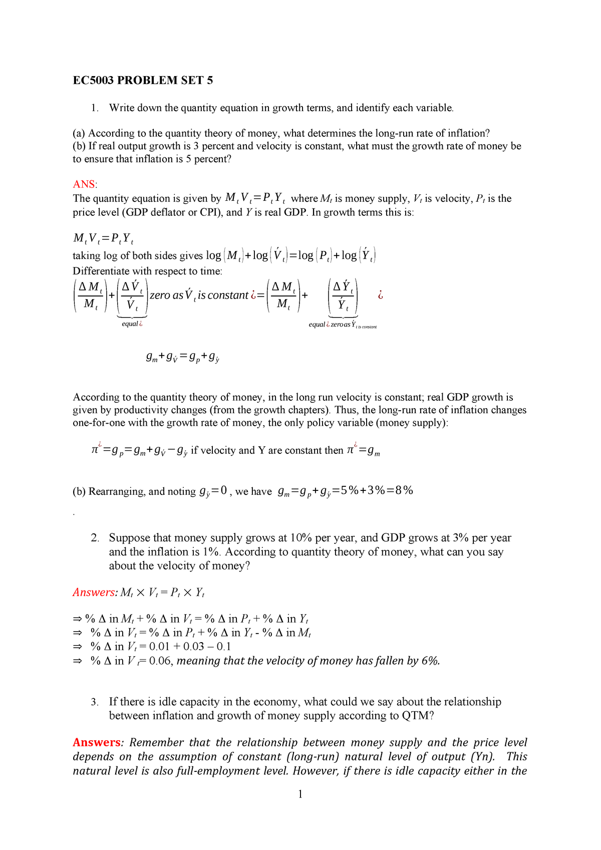 Ec5003 Problem Set 5 Macroeconomics Studocu